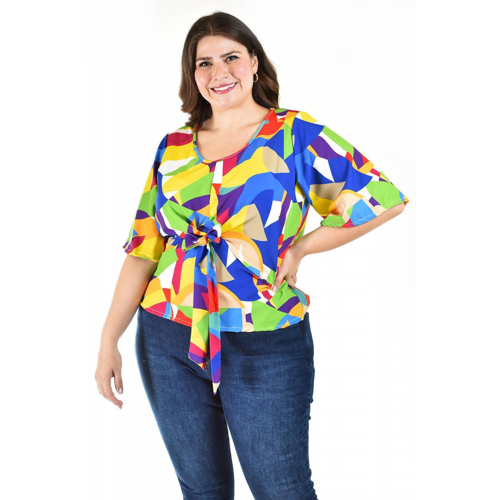 Blusa con moño Roman Fashion /Tallas Extras, 1832 (Multicolor) 