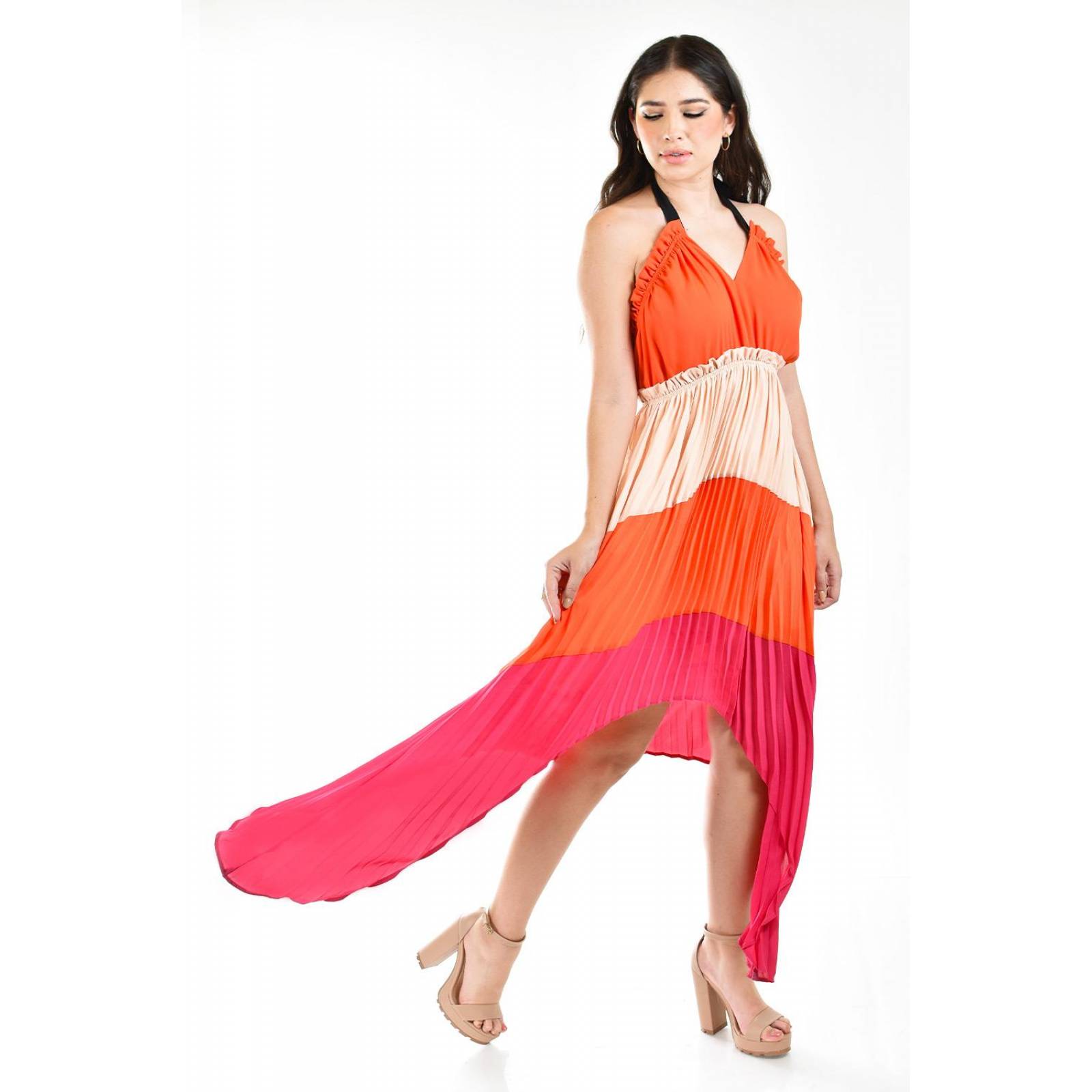 Vestido asimetrico plisado Roman Fashion /Juvenil, 1731 (Naranja)