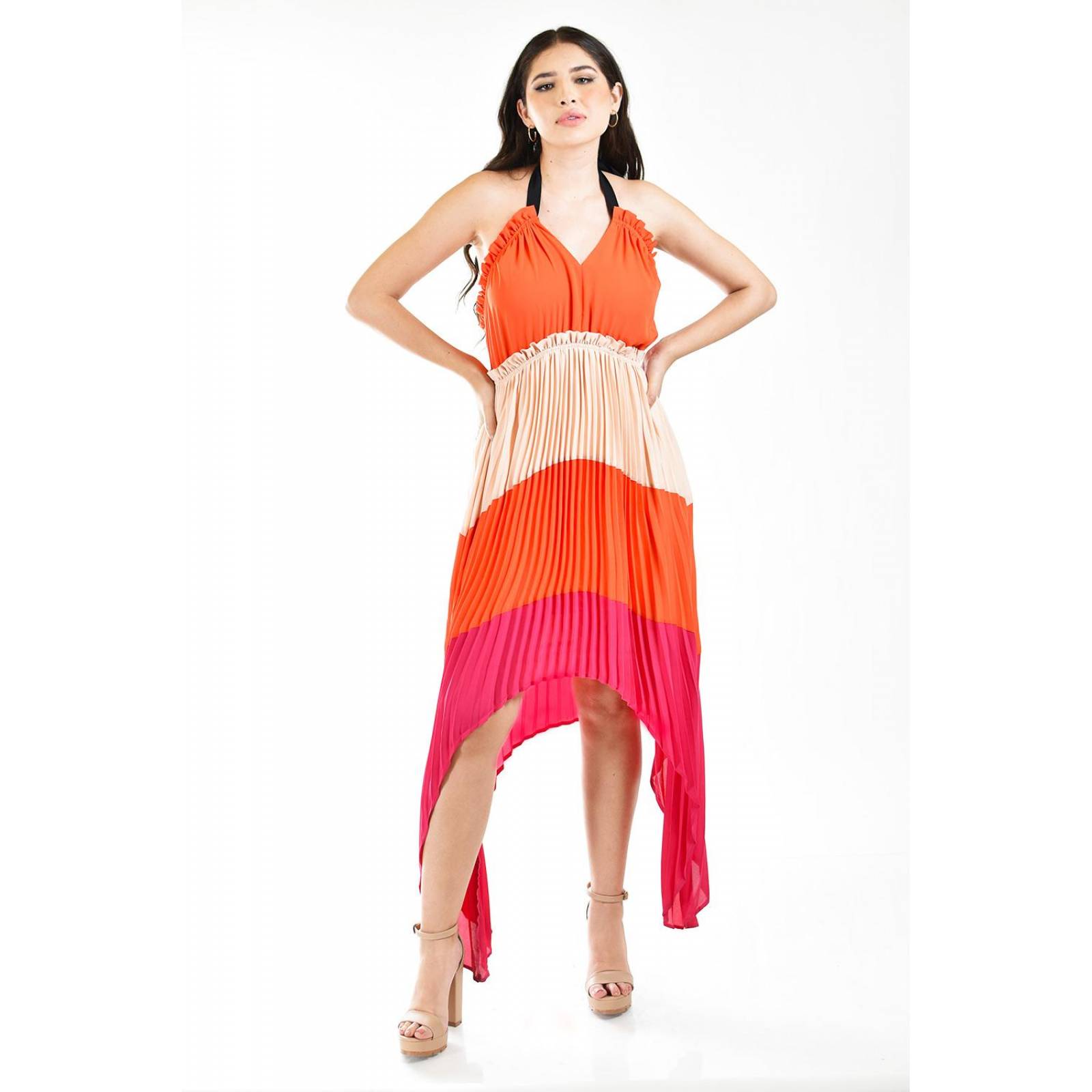 Vestido asimetrico plisado Roman Fashion /Juvenil, 1731 (Naranja)