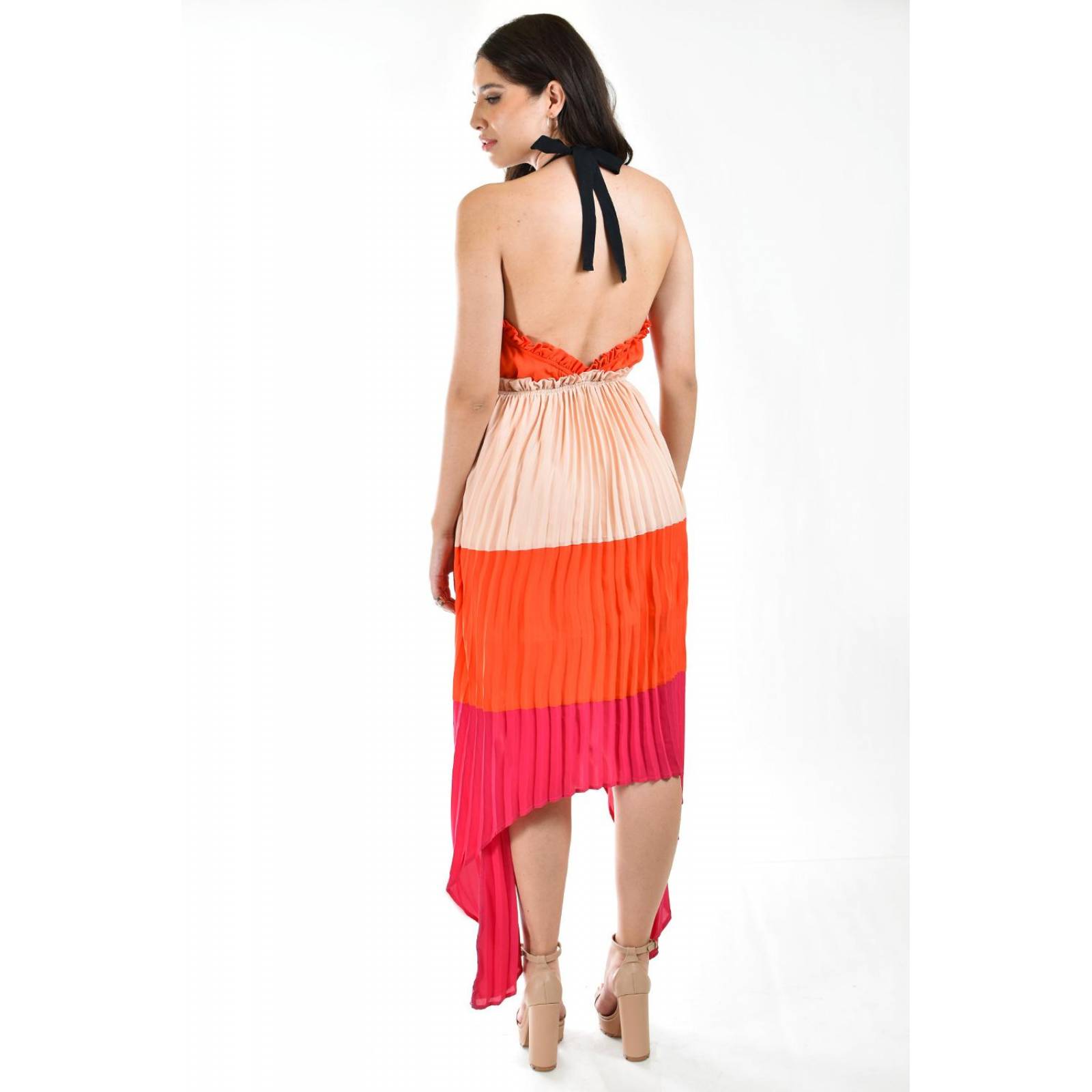 Vestido asimetrico plisado Roman Fashion /Juvenil, 1731 (Naranja)
