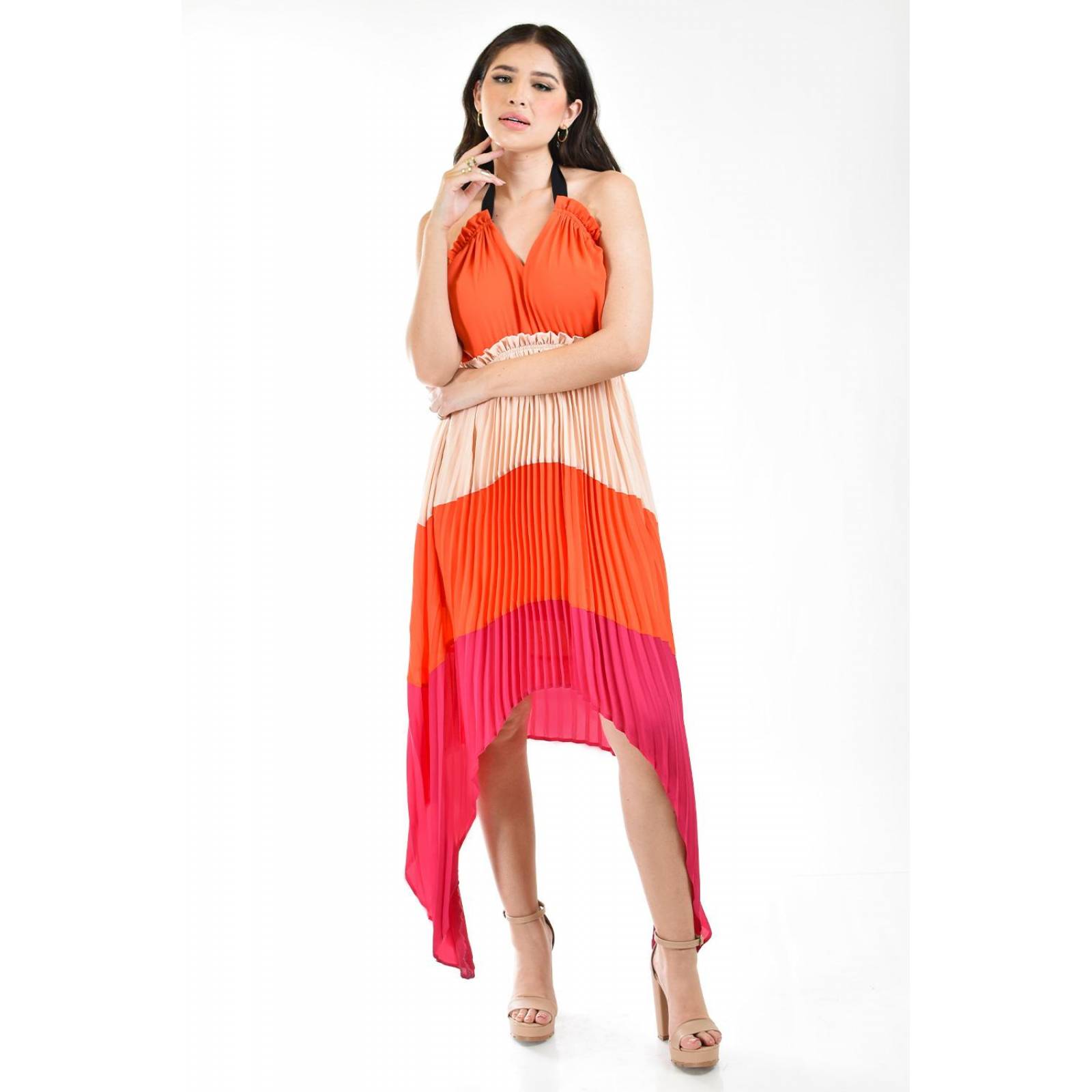Vestido asimetrico plisado Roman Fashion /Juvenil, 1731 (Naranja)