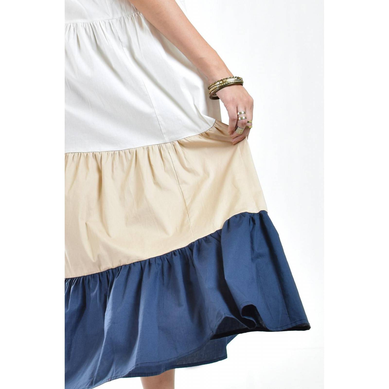 Vestido de popelina tricolor Roman Fashion /Juvenil, 883 (Beige - Azul marino) 