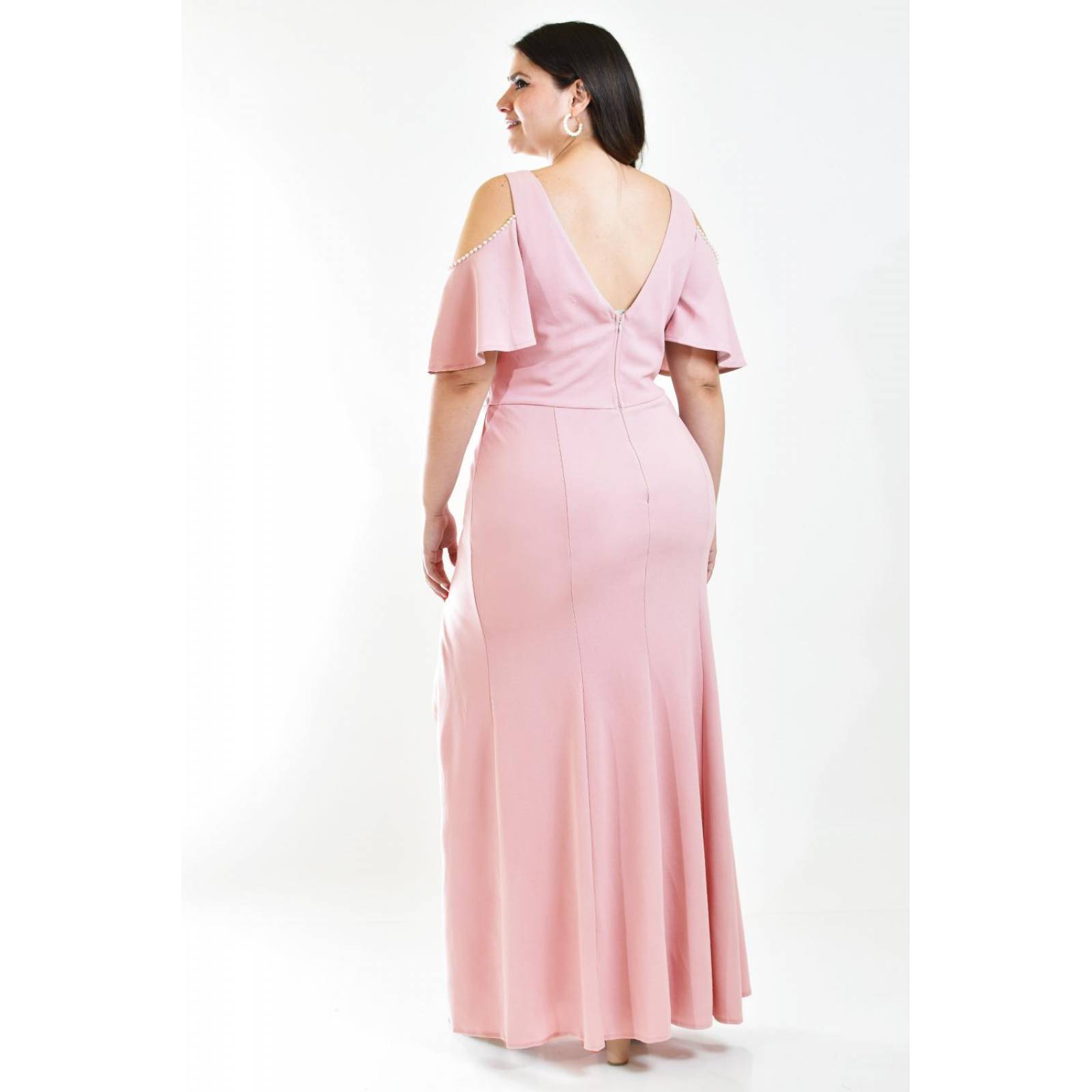 Vestido largo con perlas Roman Fashion /Tallas Extras, 27606 (Palo de rosa) 