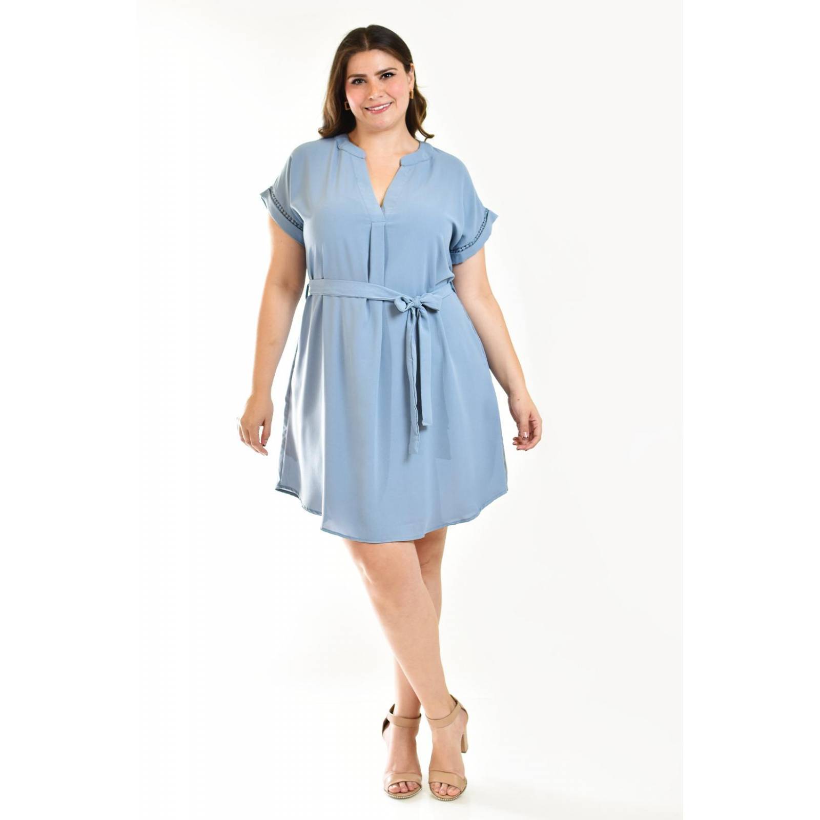 Vestido con detalle de encaje Roman Fashion /Tallas Extras, 11529 (Azul claro) 