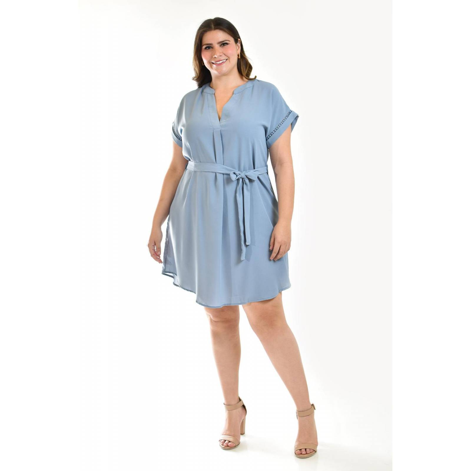 Vestido con detalle de encaje Roman Fashion /Tallas Extras, 11529 (Azul claro) 