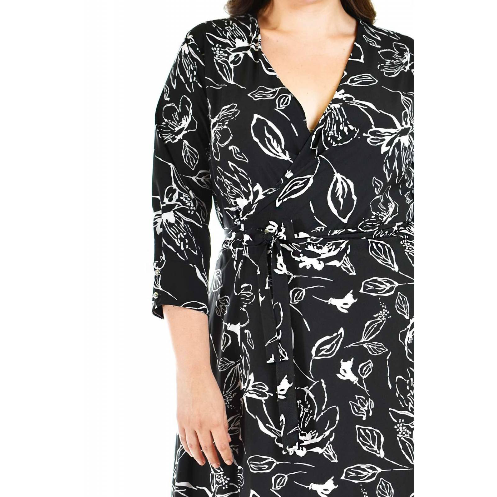 Vestido estampado hojas Roman Fashion /Tallas Extras, 1002 (Negro) 