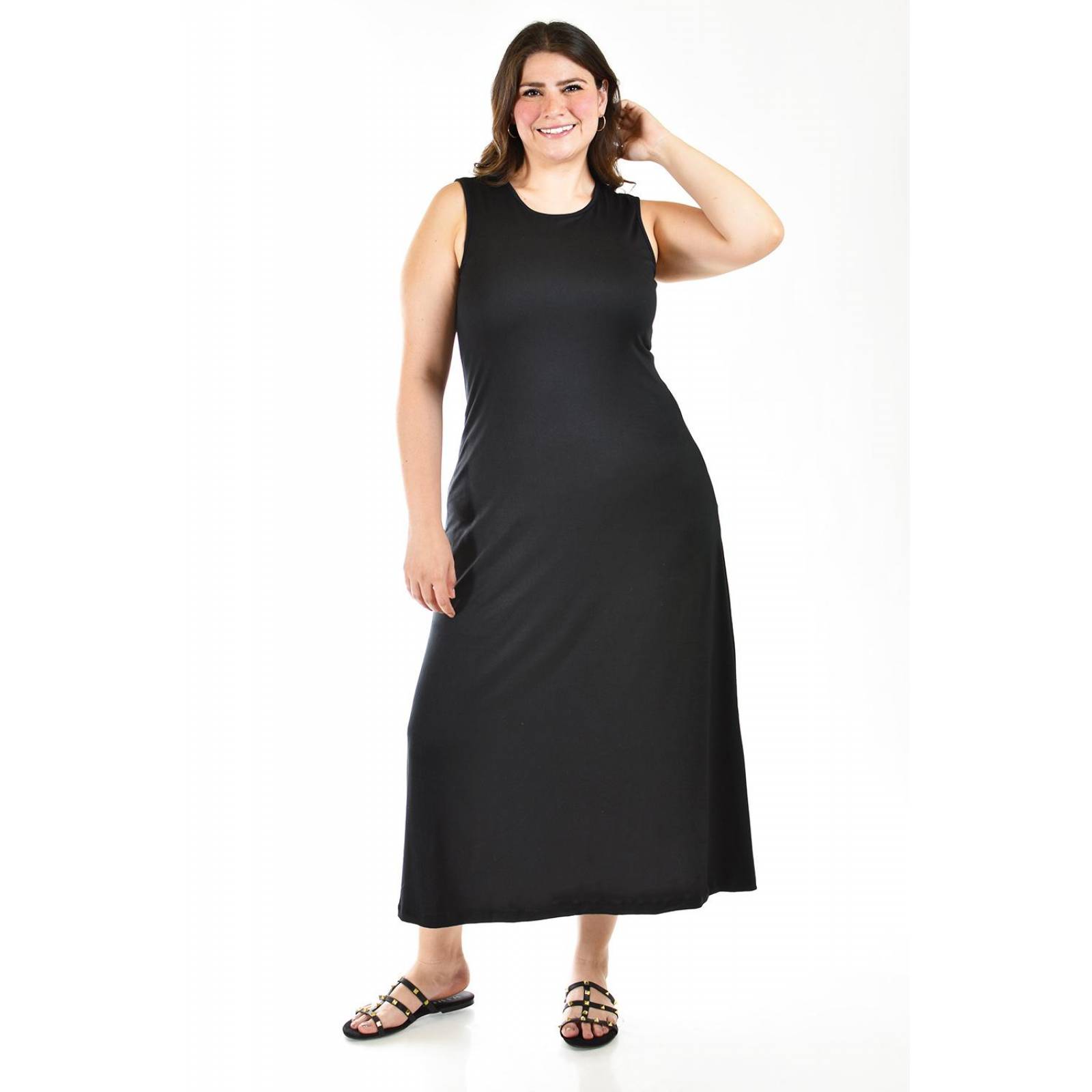 Maxi vestido con strech Roman Fashion /Tallas Extras, 01797 (Negro) 