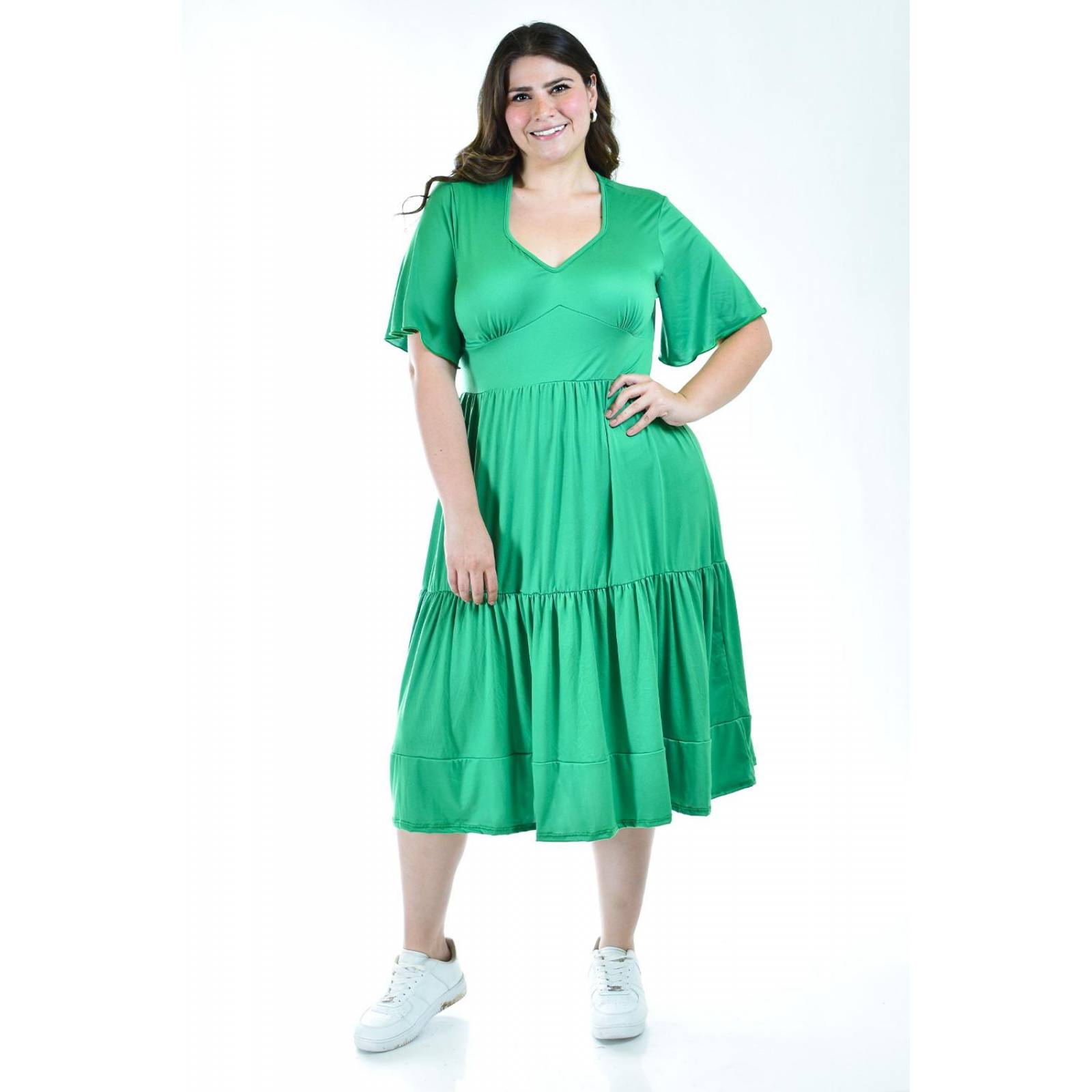 Vestido midi casual Roman Fashion /Tallas Extras, 4285 (Verde kelly) 