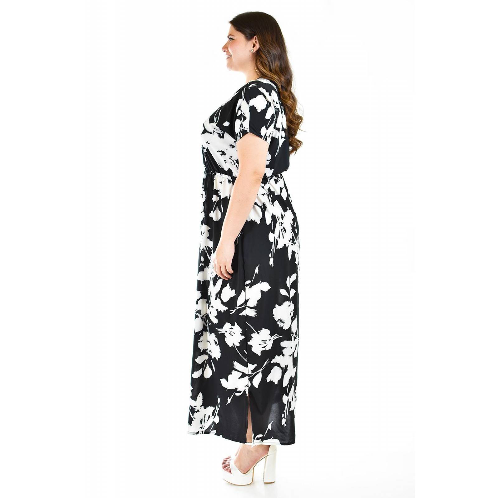 Vestido largo floreado Roman Fashion /Tallas Extras, 4331 (Negro flor) 