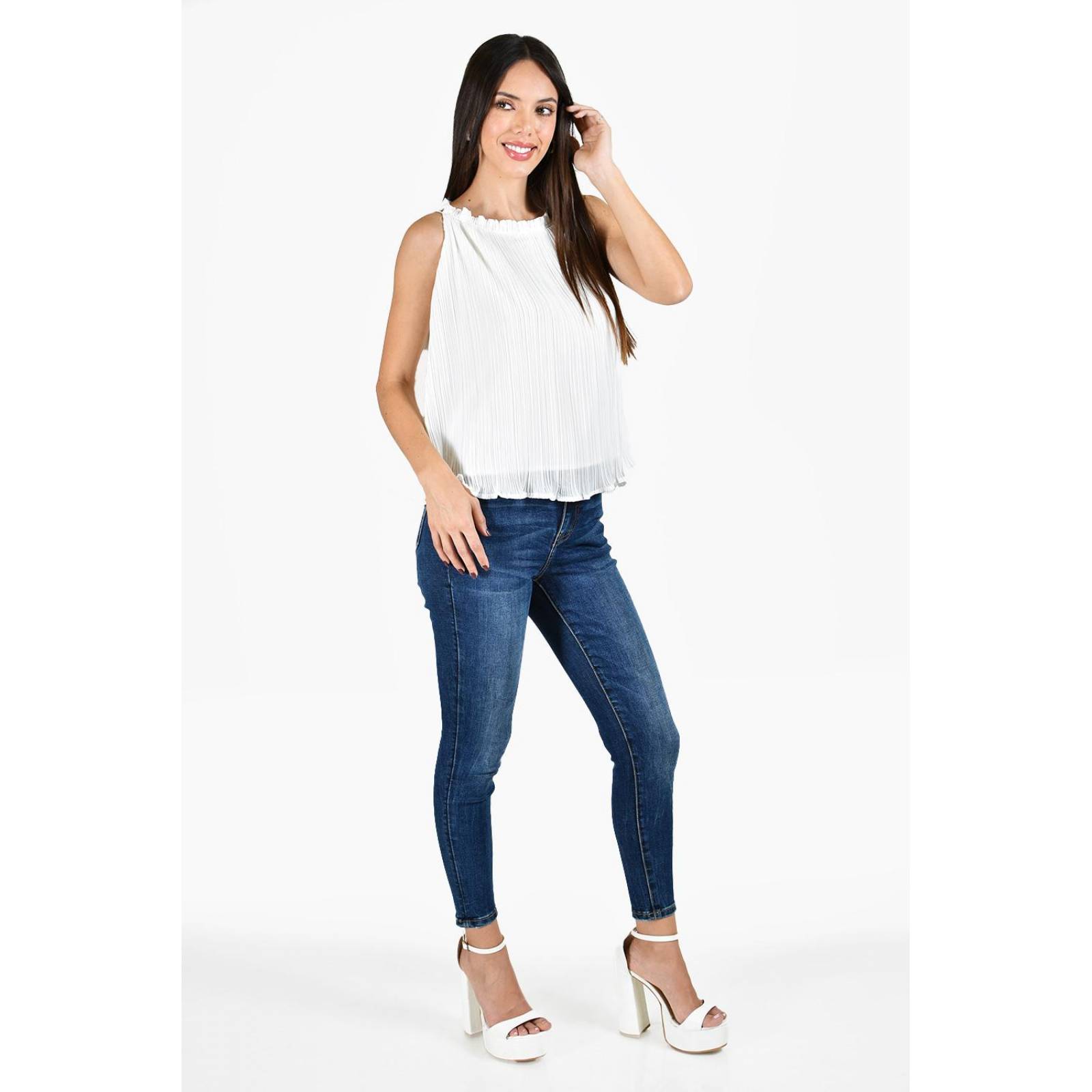 Blusa plisada Roman Fashion /Juvenil, 2200 (Blanco)