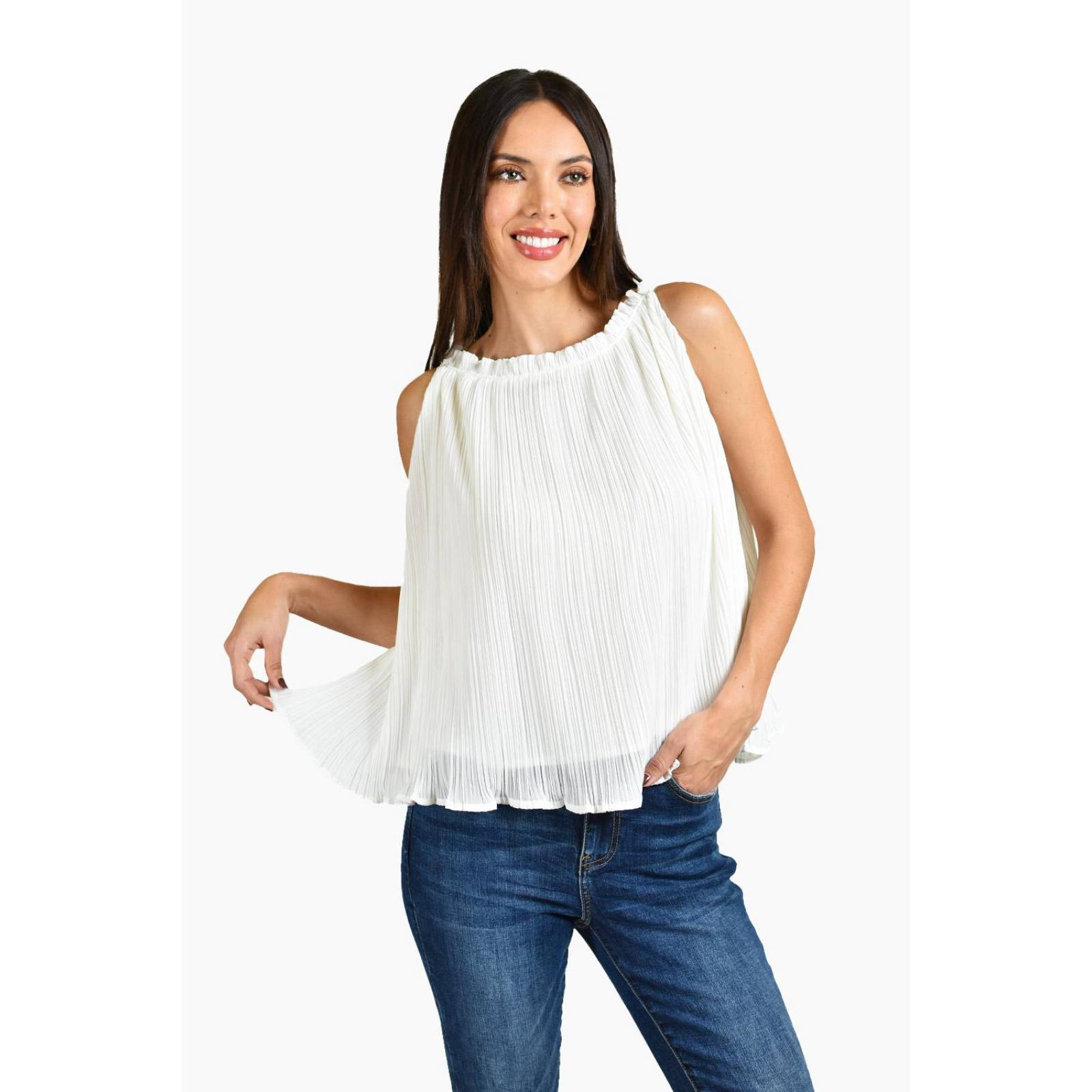Blusa plisada Roman Fashion /Juvenil, 2200 (Blanco)