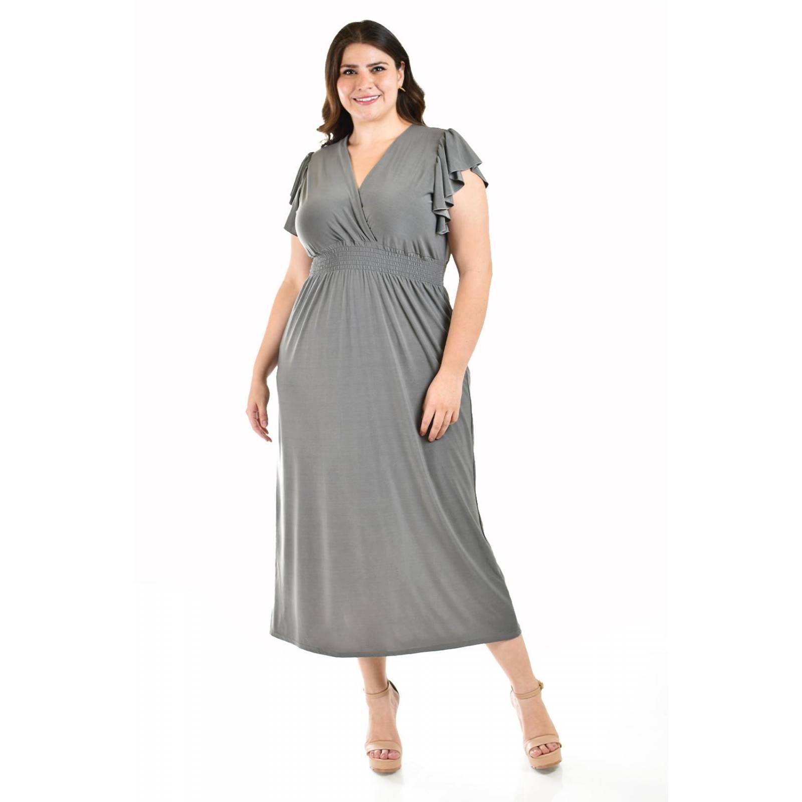 Vestido largo manga volantes Roman Fashion /Tallas Extras, 9940-SO (Gris) 