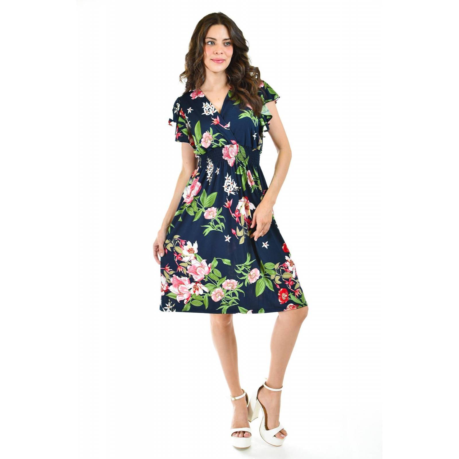 Vestido floreado manga volantes Roman Fashion /Juvenil, 8867-11 (Marino flores) 