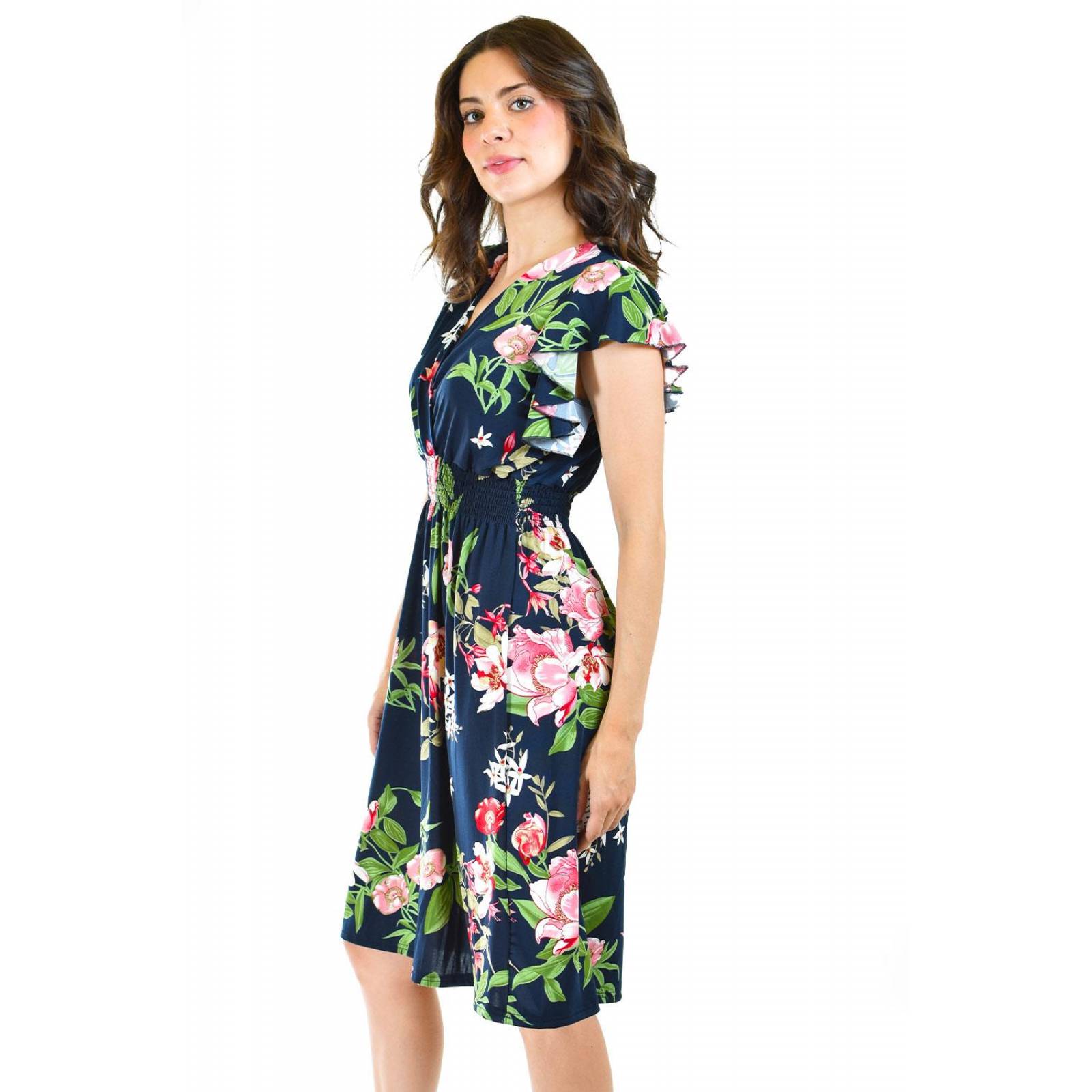 Vestido floreado manga volantes Roman Fashion /Juvenil, 8867-11 (Marino flores) 