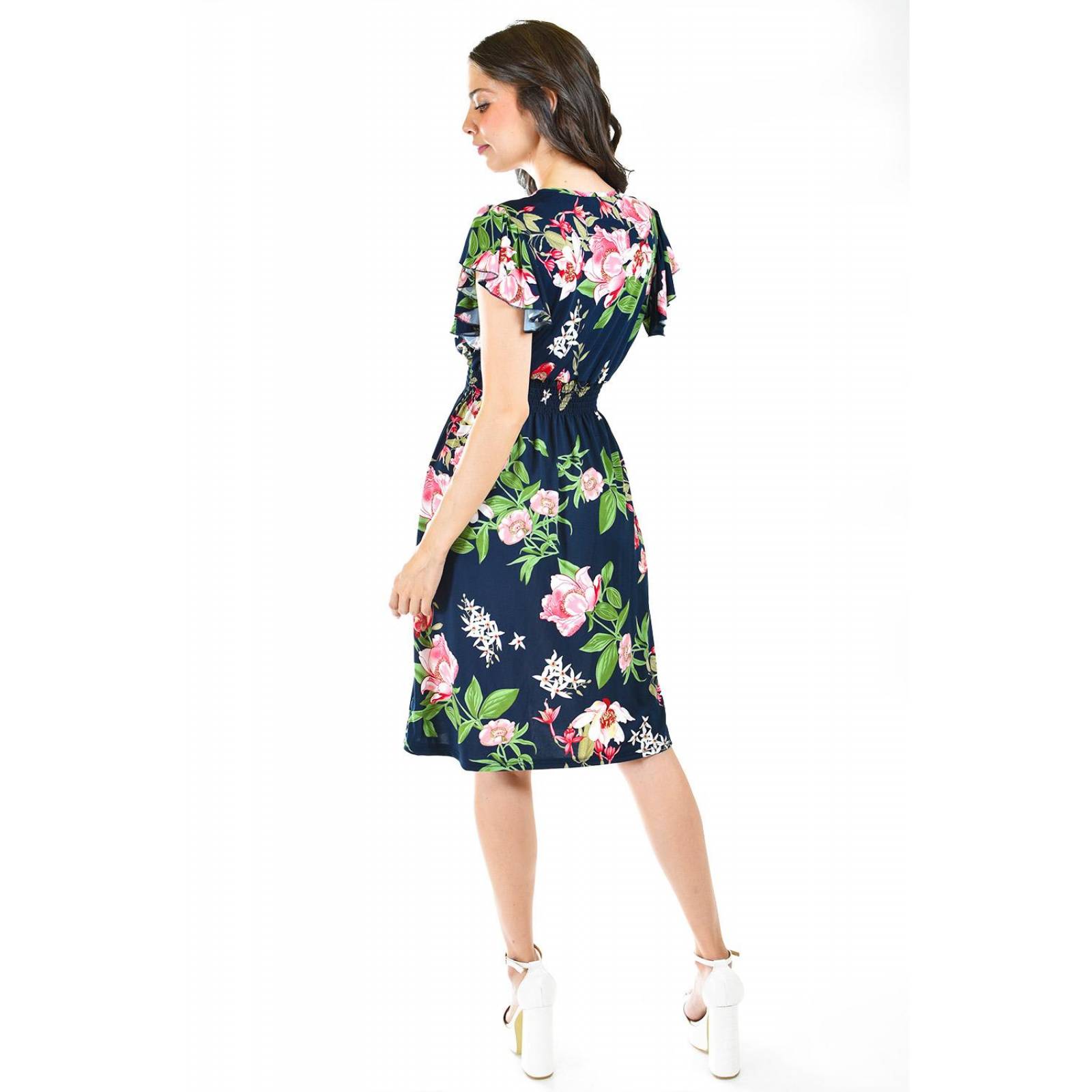 Vestido floreado manga volantes Roman Fashion /Juvenil, 8867-11 (Marino flores) 