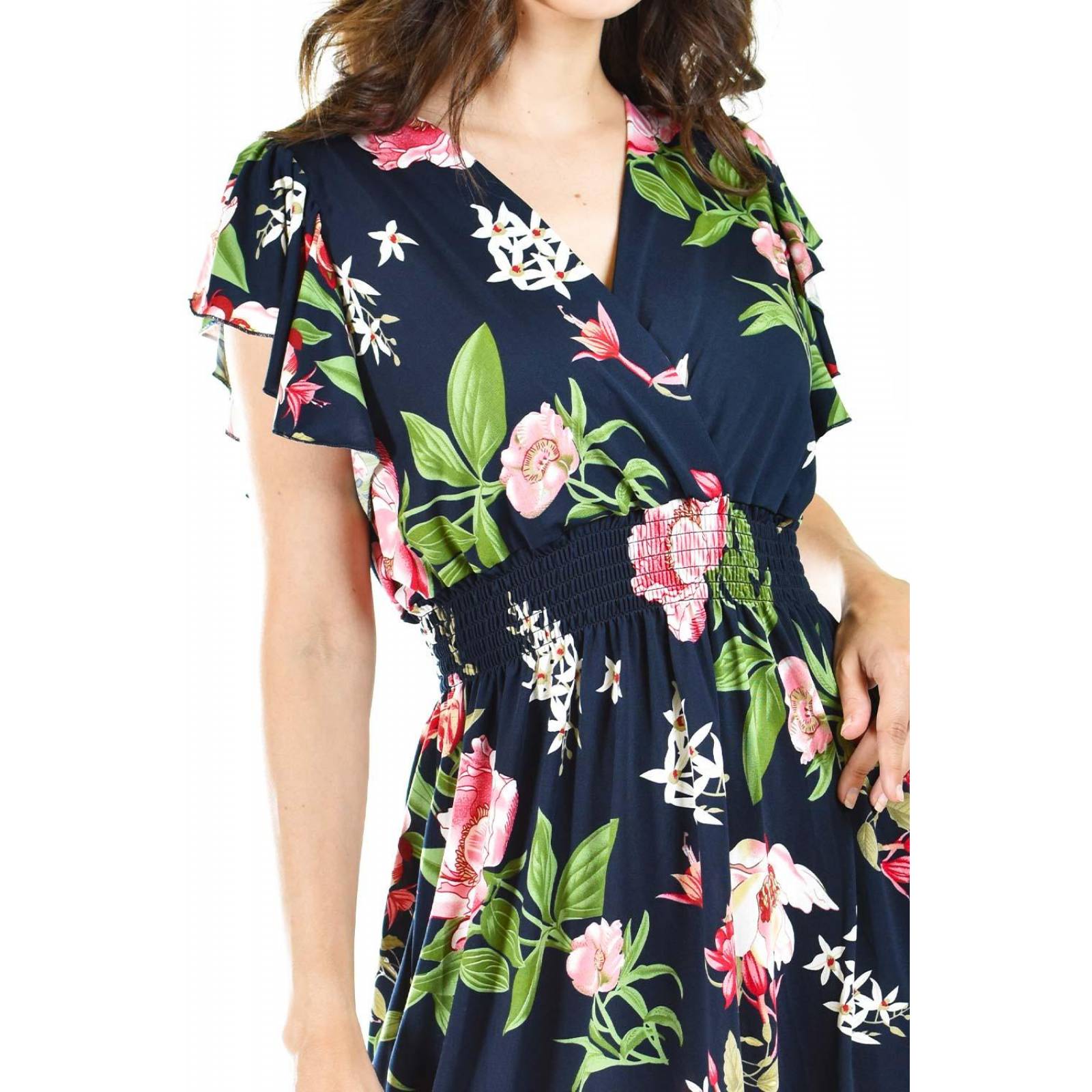 Vestido floreado manga volantes Roman Fashion /Juvenil, 8867-11 (Marino flores) 