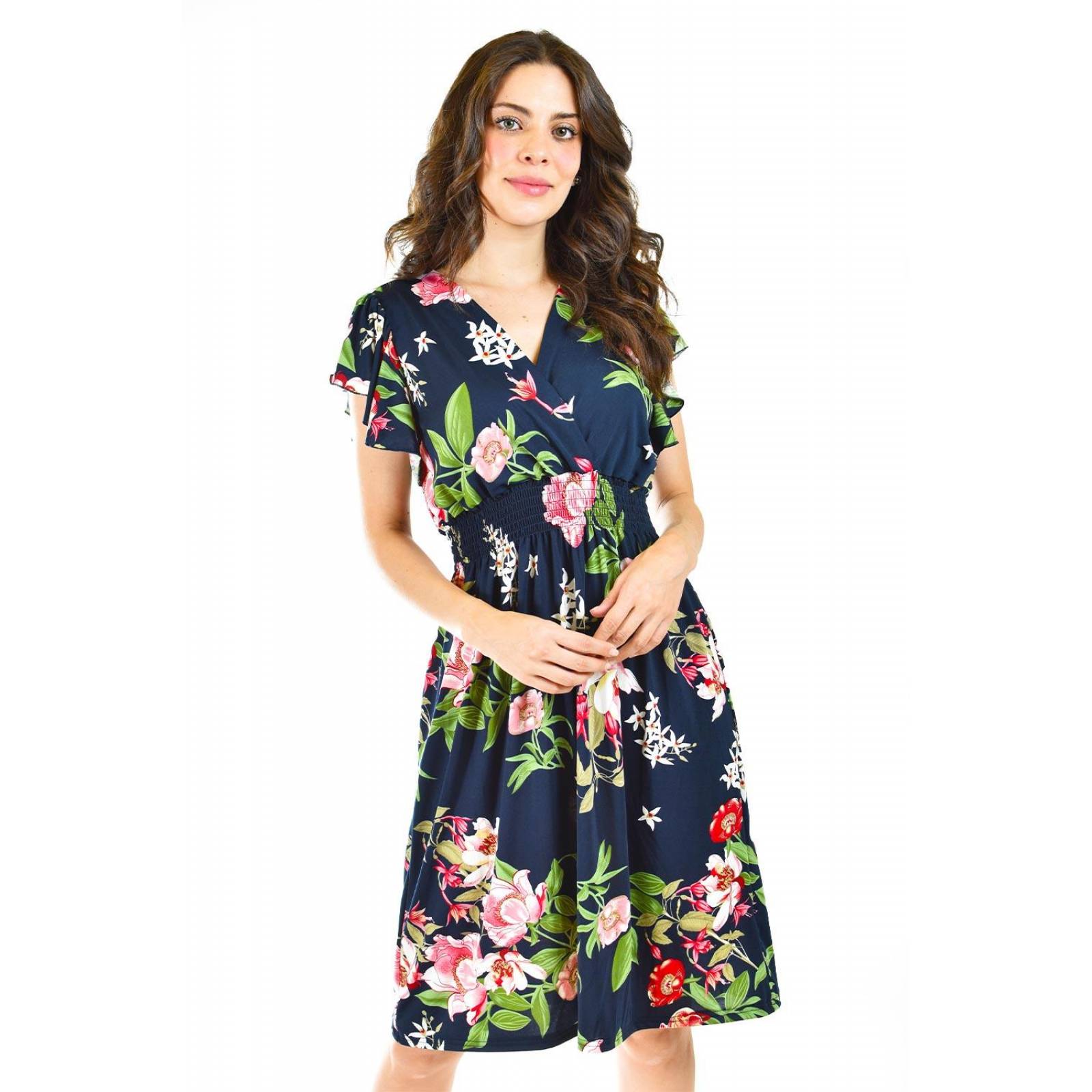 Vestido floreado manga volantes Roman Fashion /Juvenil, 8867-11 (Marino flores) 