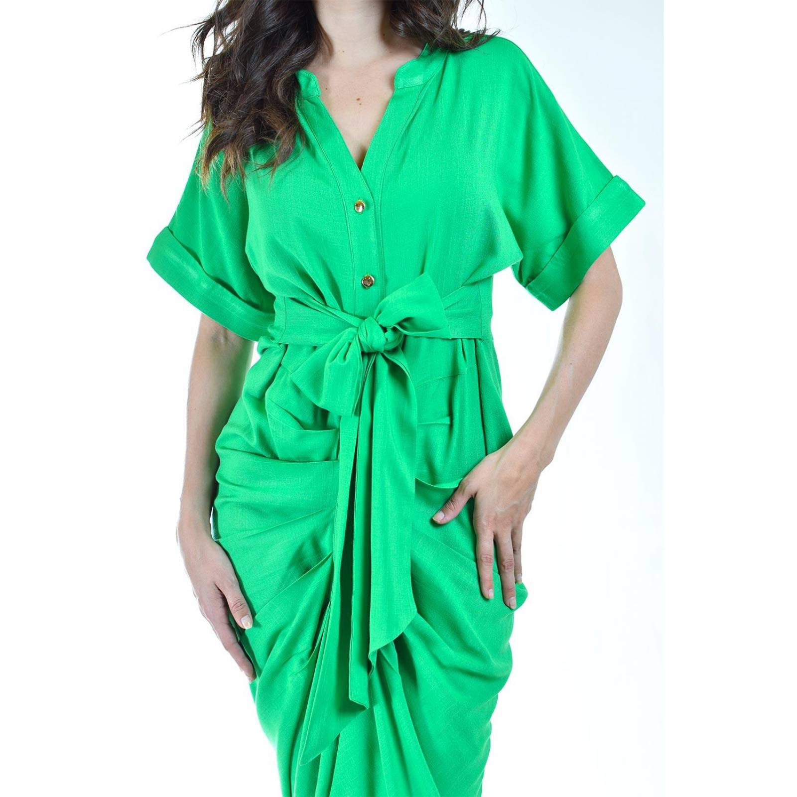 Vestido drapeado con botones Roman Fashion /Juvenil, 1059 (Verde) 