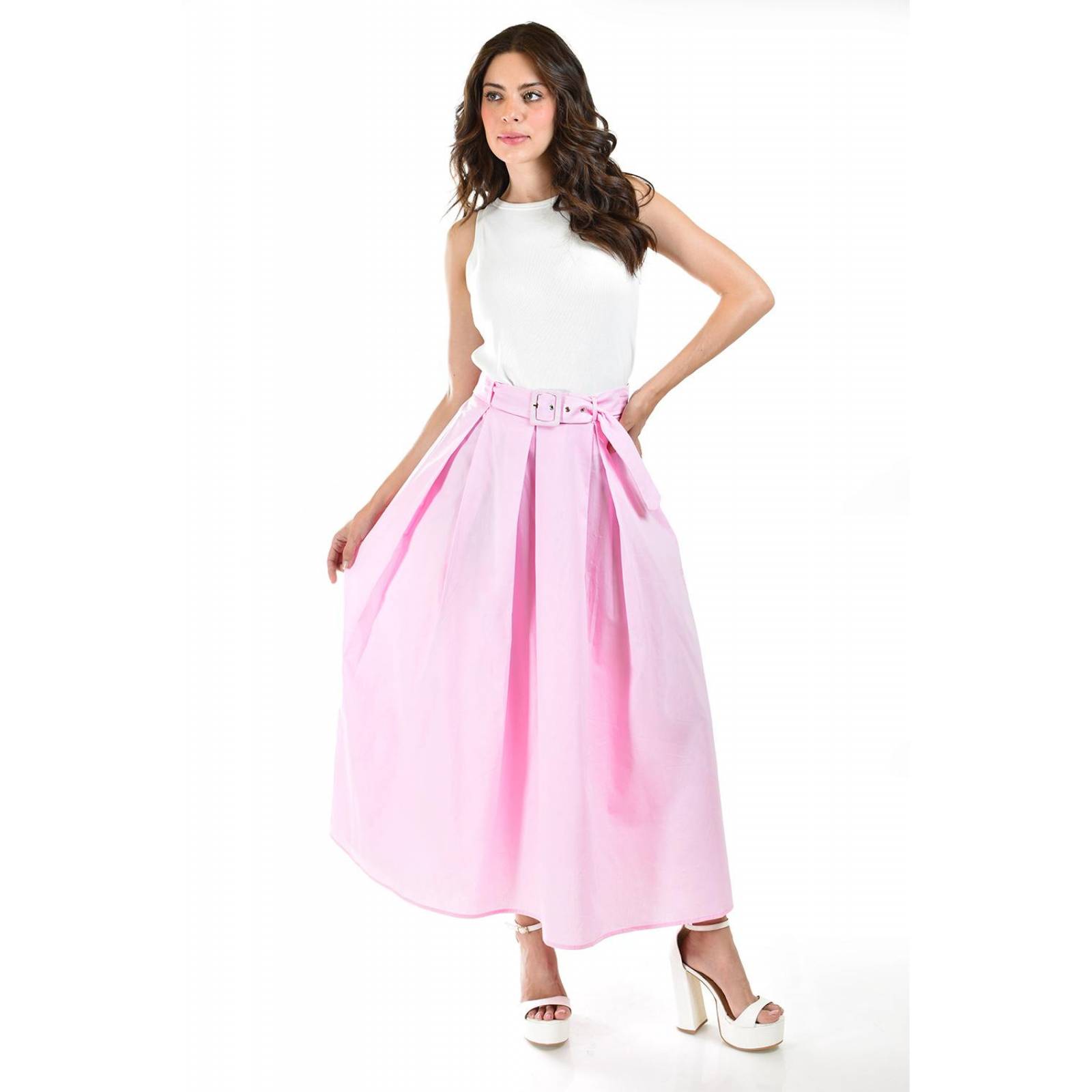 Falda midi con cinto Roman Fashion /Juvenil, 40883 (Rosa) 