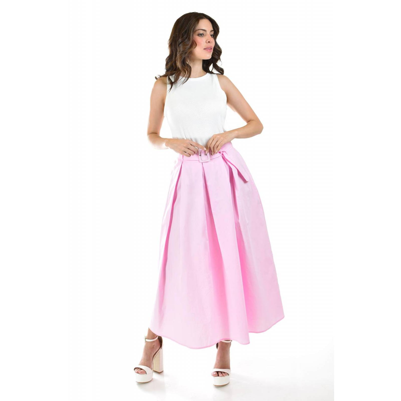 Falda midi con cinto Roman Fashion /Juvenil, 40883 (Rosa) 