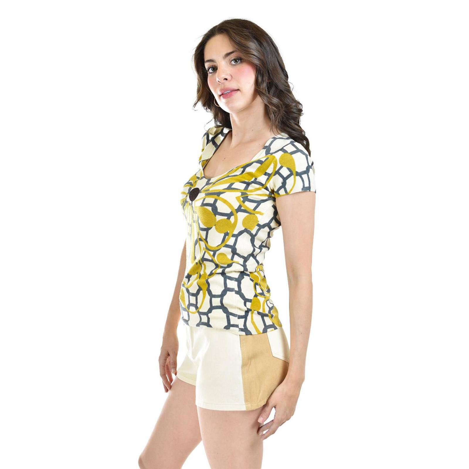 Blusa estampado geometrico Roman Fashion /Juvenil, 30466 (Mostaza) .