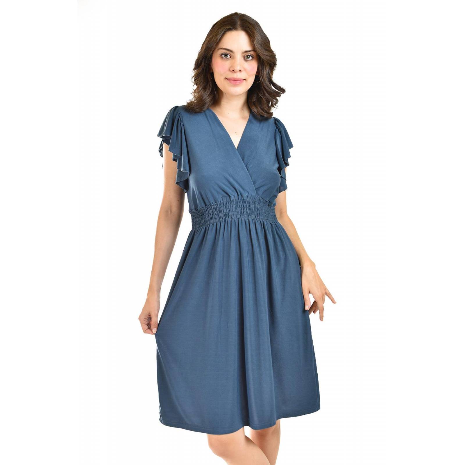 Vestido manga con volantes Roman Fashion /Juvenil, 8867-SO (Azul petroleo)