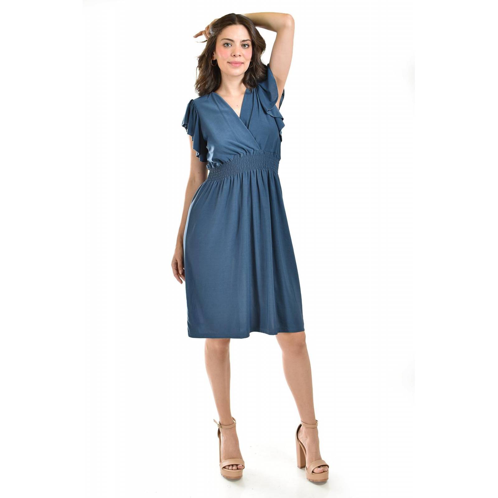 Vestido manga con volantes Roman Fashion /Juvenil, 8867-SO (Azul petroleo)