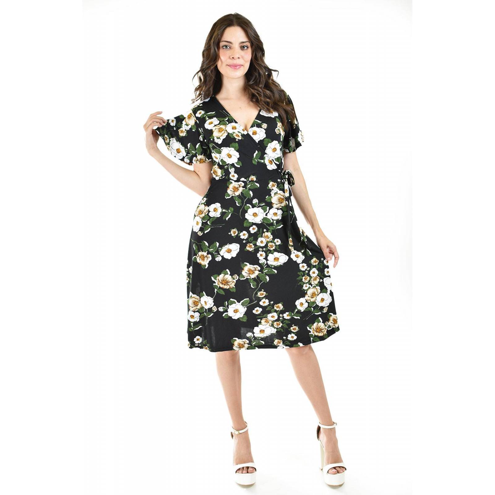 Vestido flores escote cruzado Roman Fashion /Juvenil, 9975 (Negro - verde) 