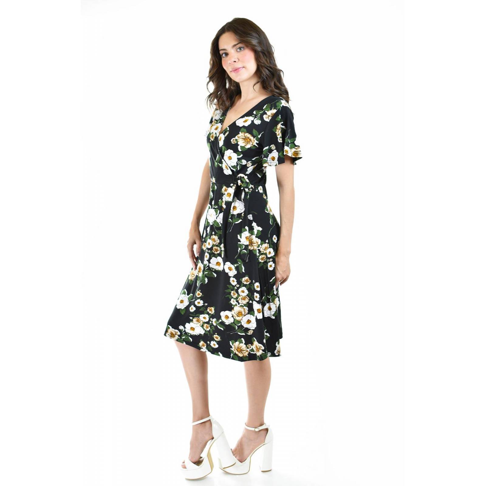 Vestido flores escote cruzado Roman Fashion /Juvenil, 9975 (Negro - verde) 