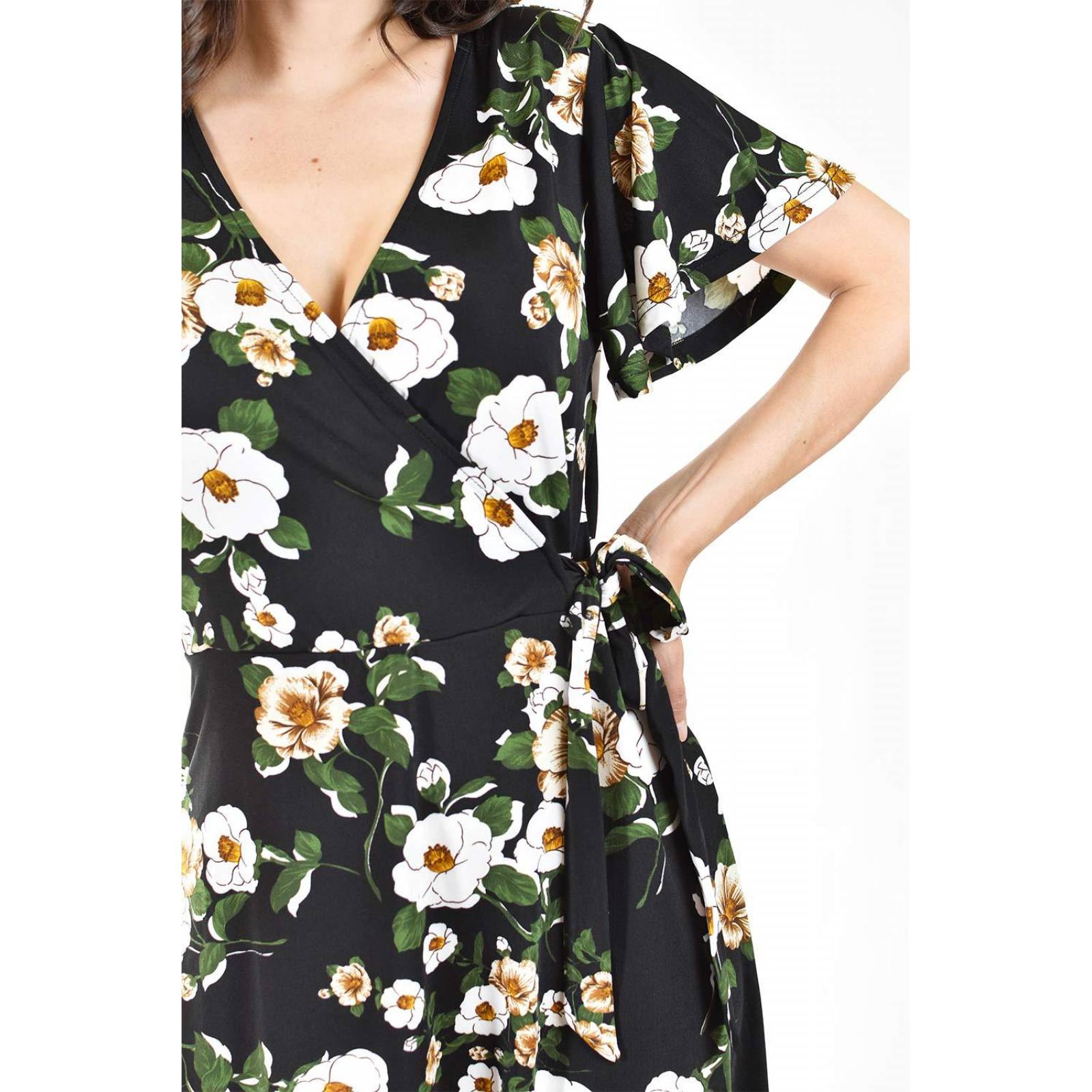 Vestido flores escote cruzado Roman Fashion /Juvenil, 9975 (Negro - verde) 