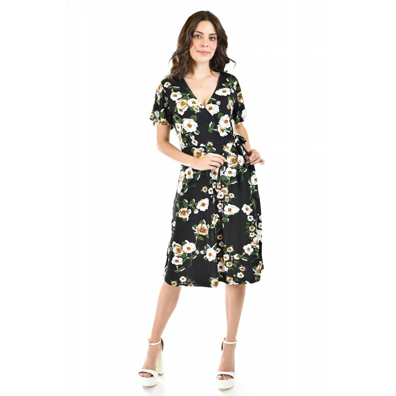 Vestido flores escote cruzado Roman Fashion /Juvenil, 9975 (Negro - verde) 