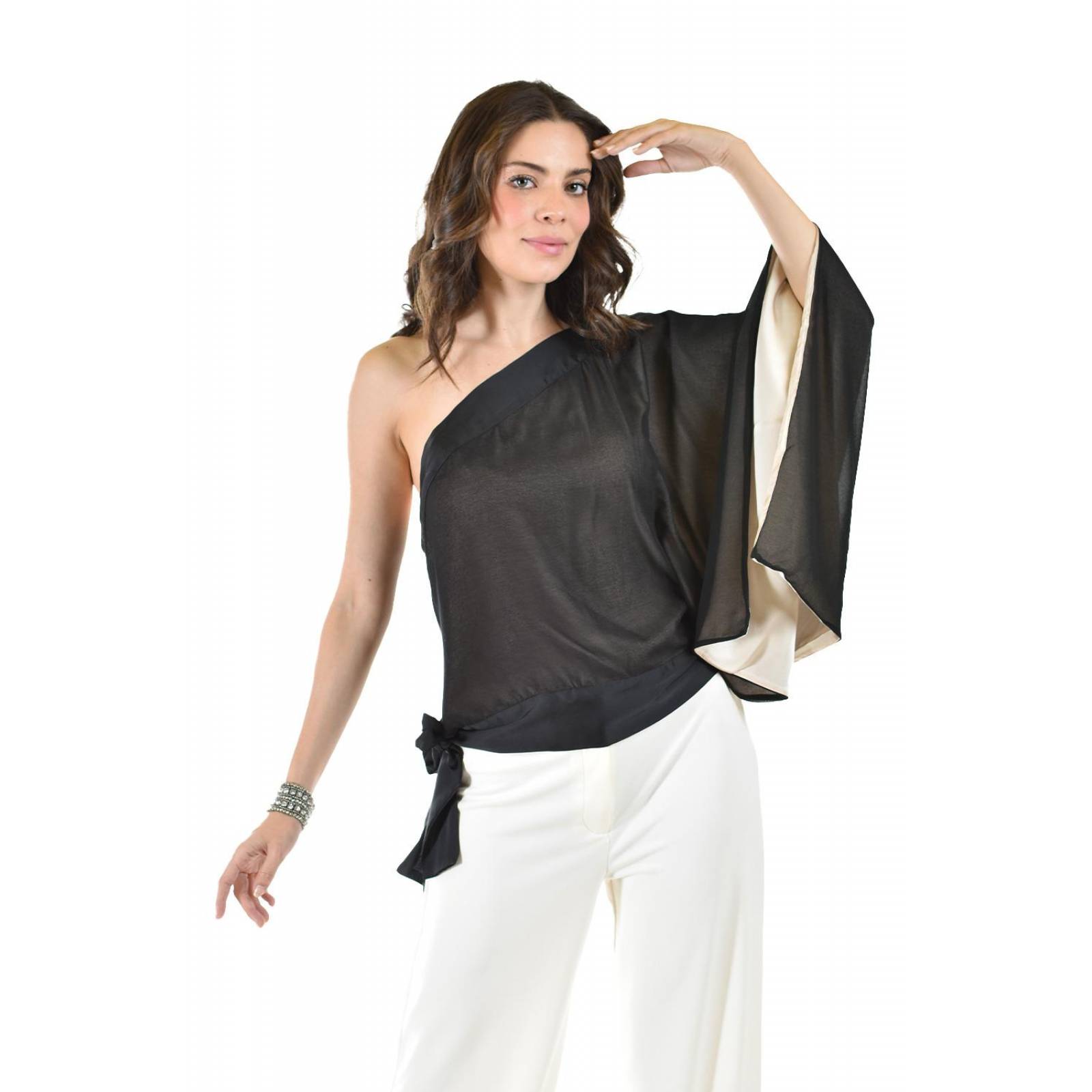 Blusa asimetrica de un hombro Roman Fashion /Juvenil, 32745 (Negro) 