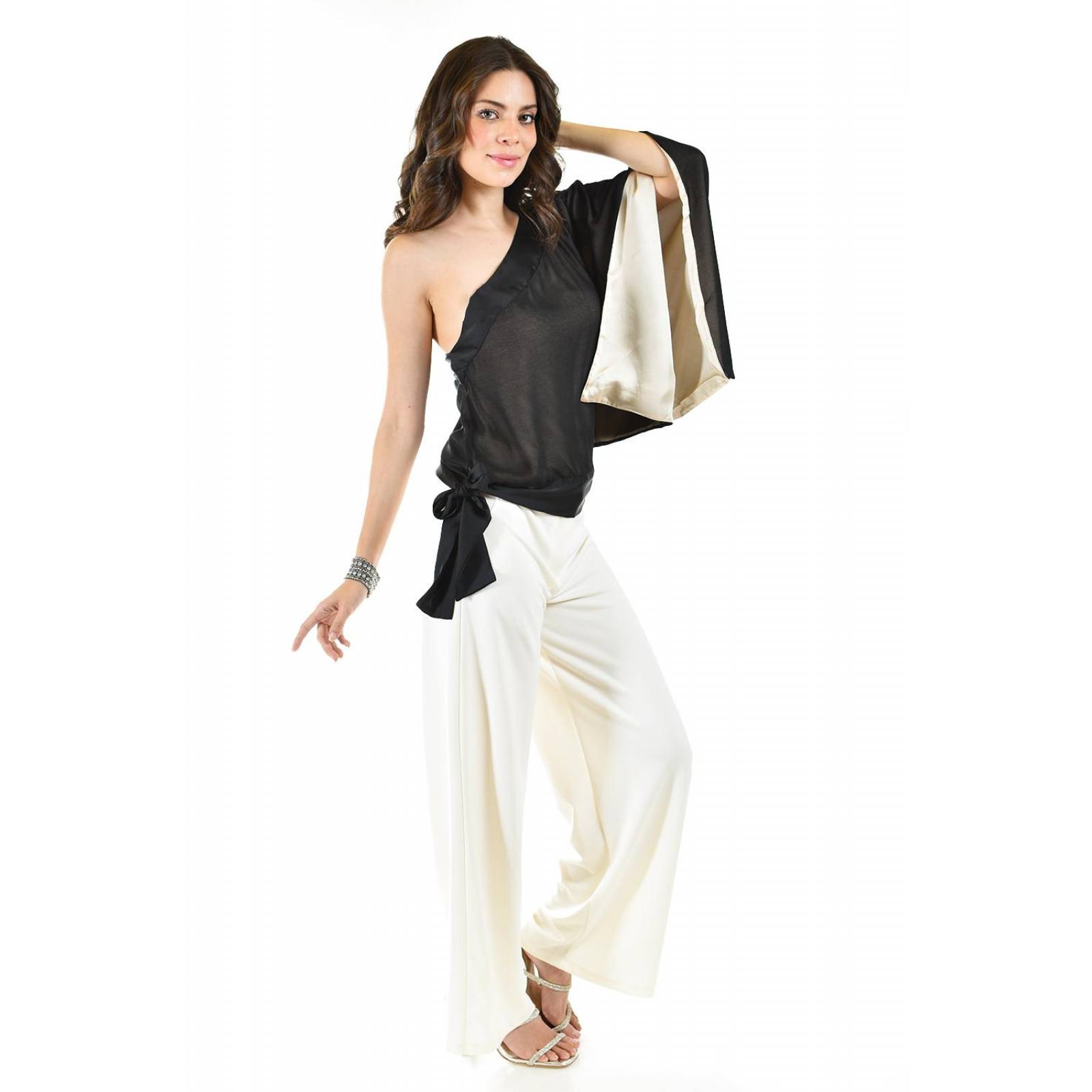 Blusa asimetrica de un hombro Roman Fashion /Juvenil, 32745 (Negro) 