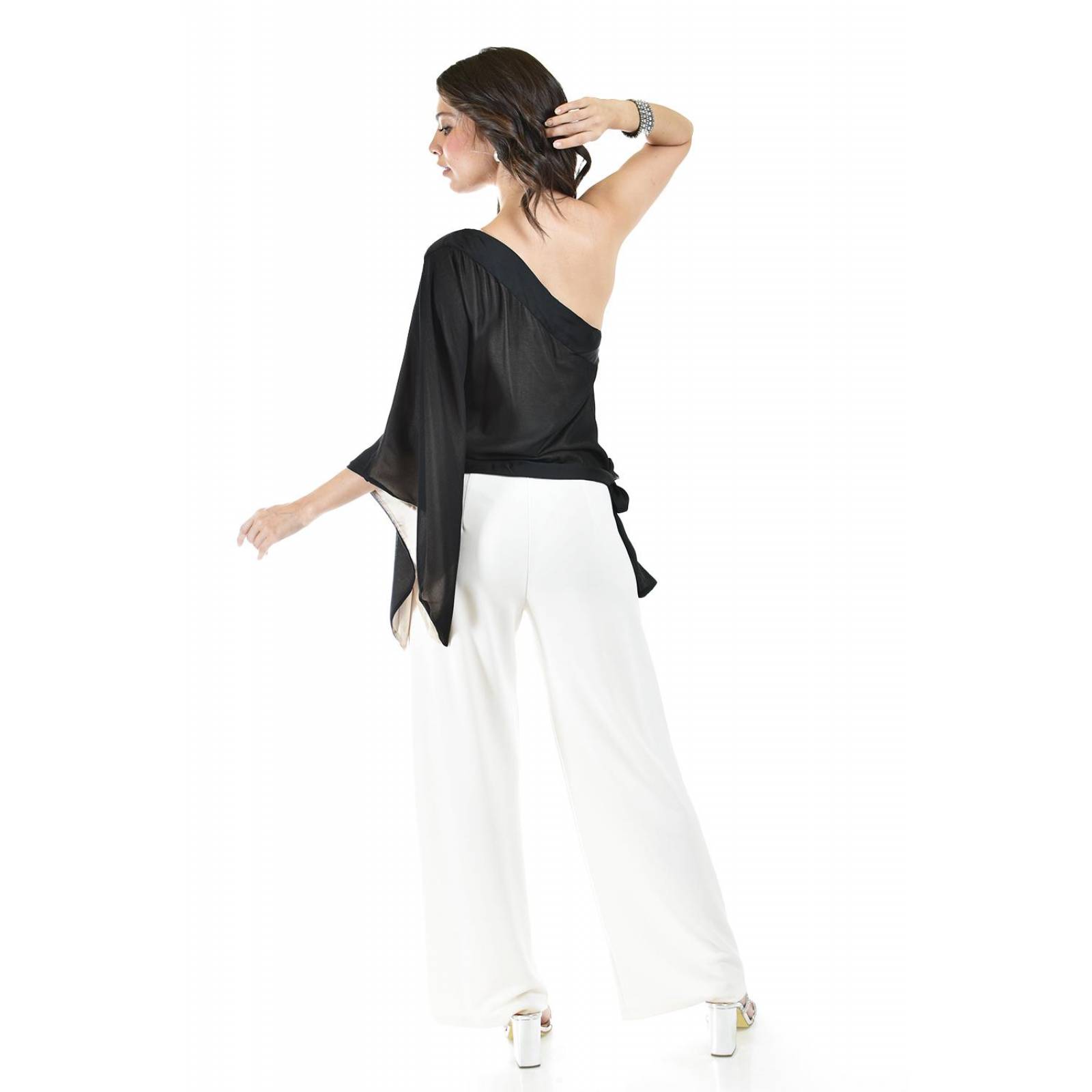 Blusa asimetrica de un hombro Roman Fashion /Juvenil, 32745 (Negro) 