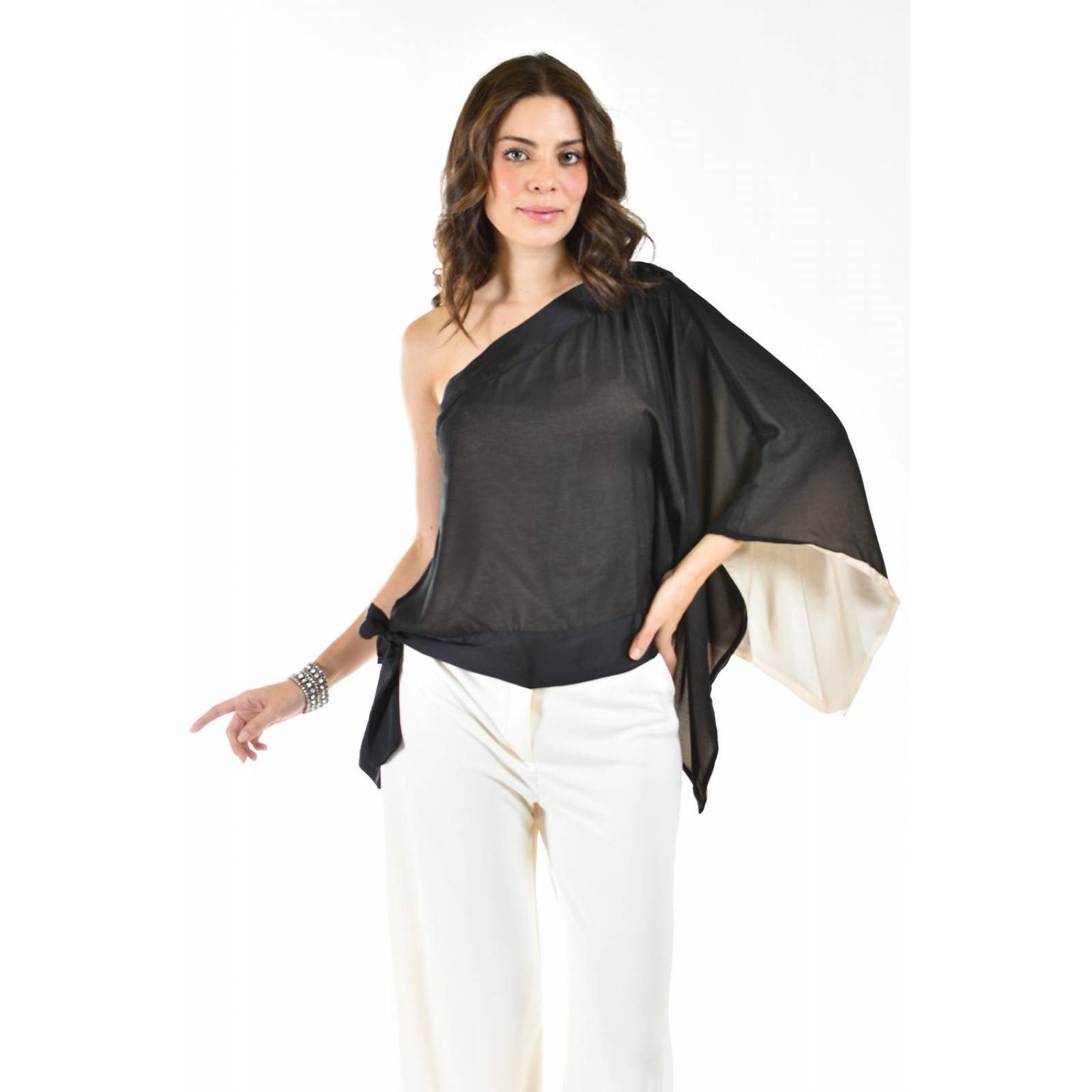 Blusa asimetrica de un hombro Roman Fashion /Juvenil, 32745 (Negro) 