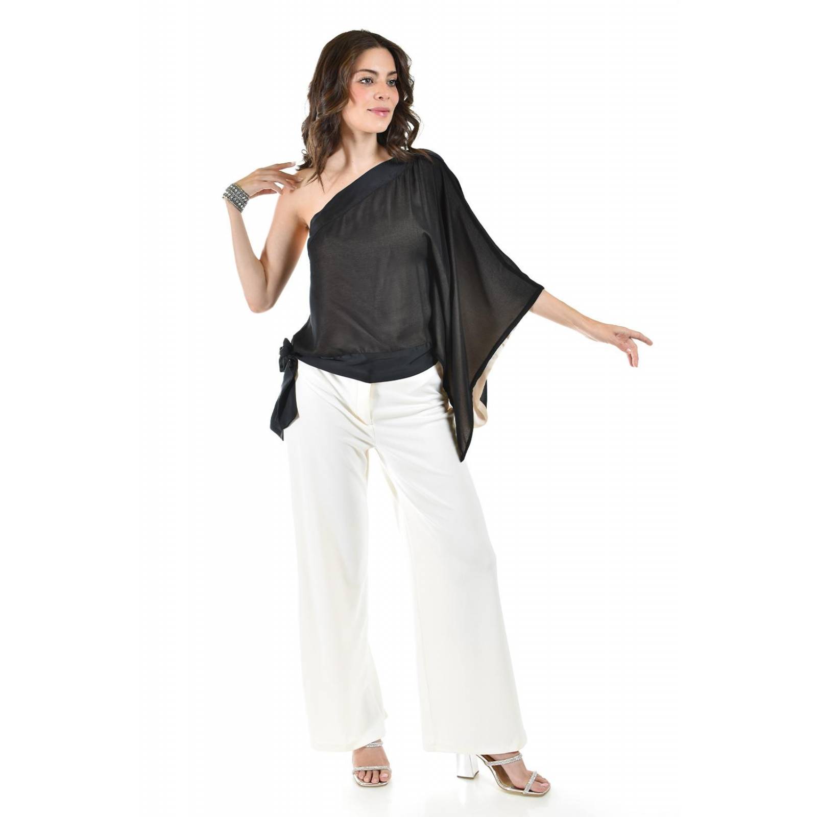 Blusa asimetrica de un hombro Roman Fashion /Juvenil, 32745 (Negro) 