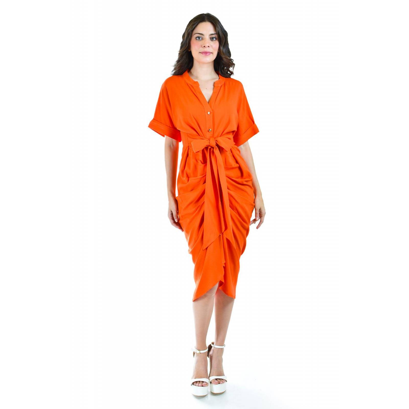 Vestido drapeado con botones Roman Fashion /Juvenil, 1059 (Naranja) 
