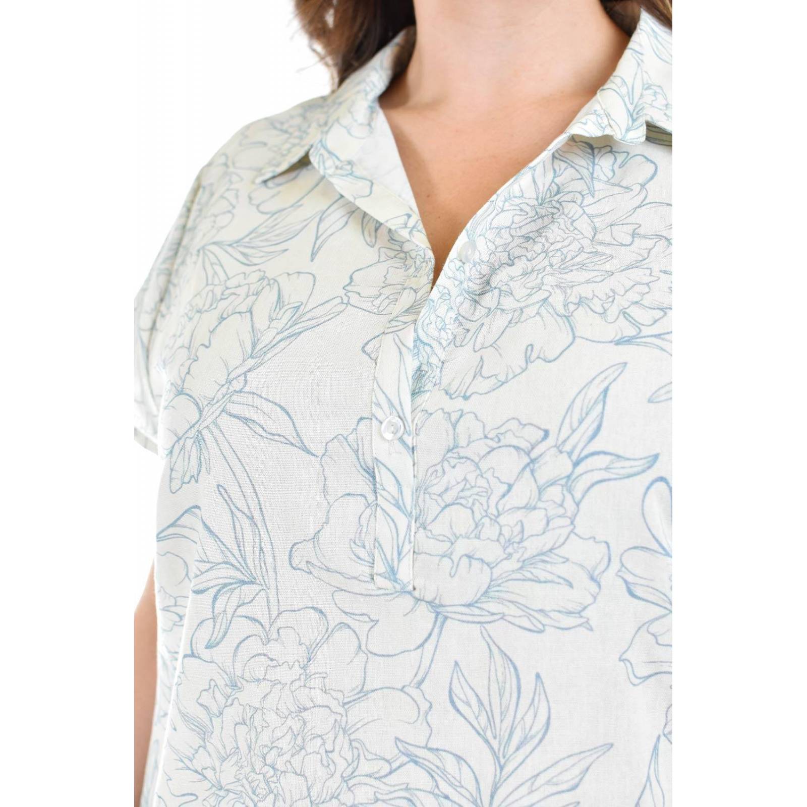 Vestido camisero de lino Roman Fashion /Tallas Extras, 006 (Estampado azul claro) 