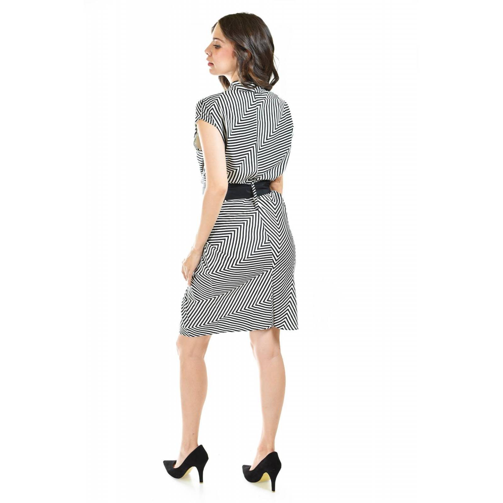 Vestido estampado geometrico Roman Fashion /Juvenil, 32787 (Blanco- negro) .