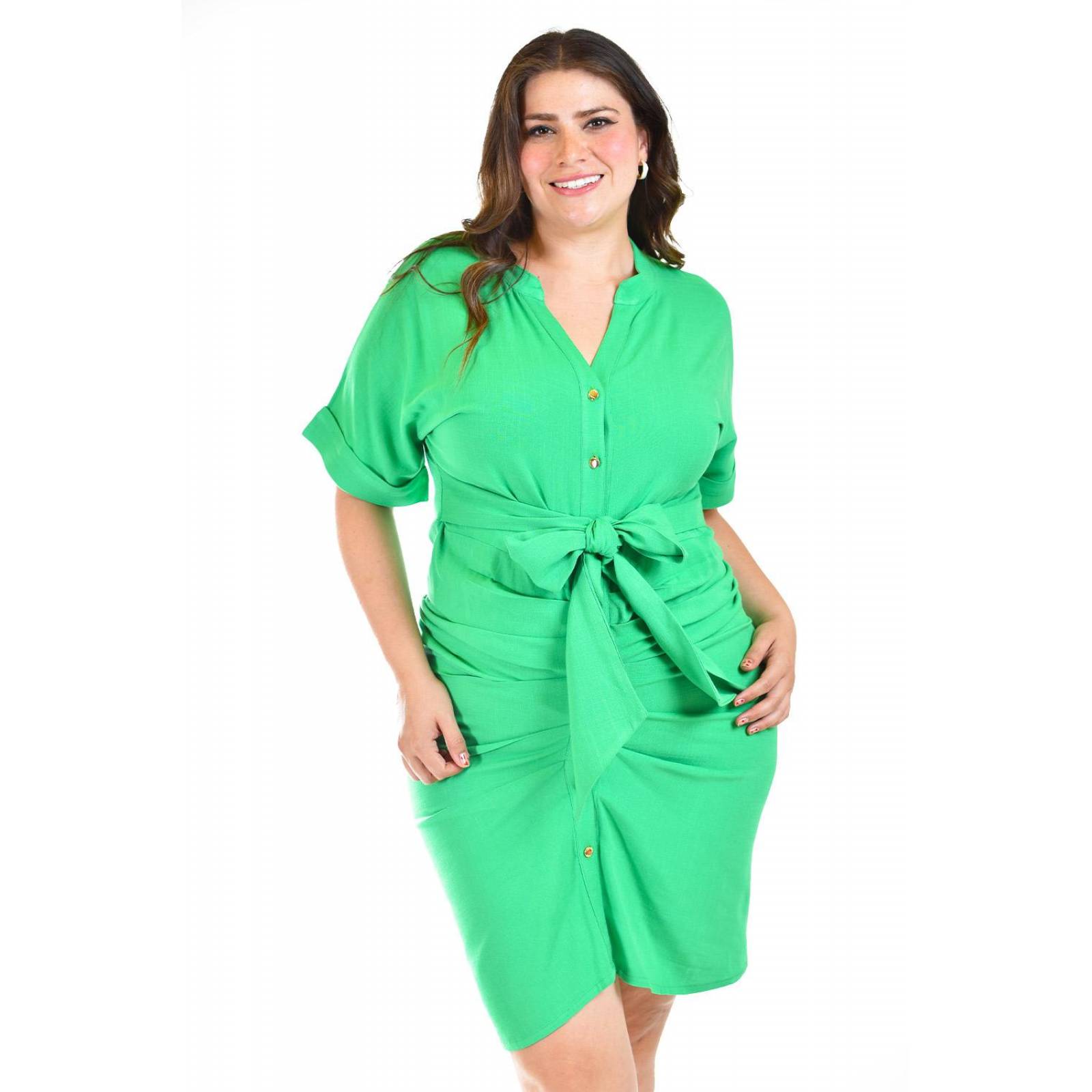 Vestido drapeado con botones Roman Fashion /Tallas Extras, 1059 (Verde) 