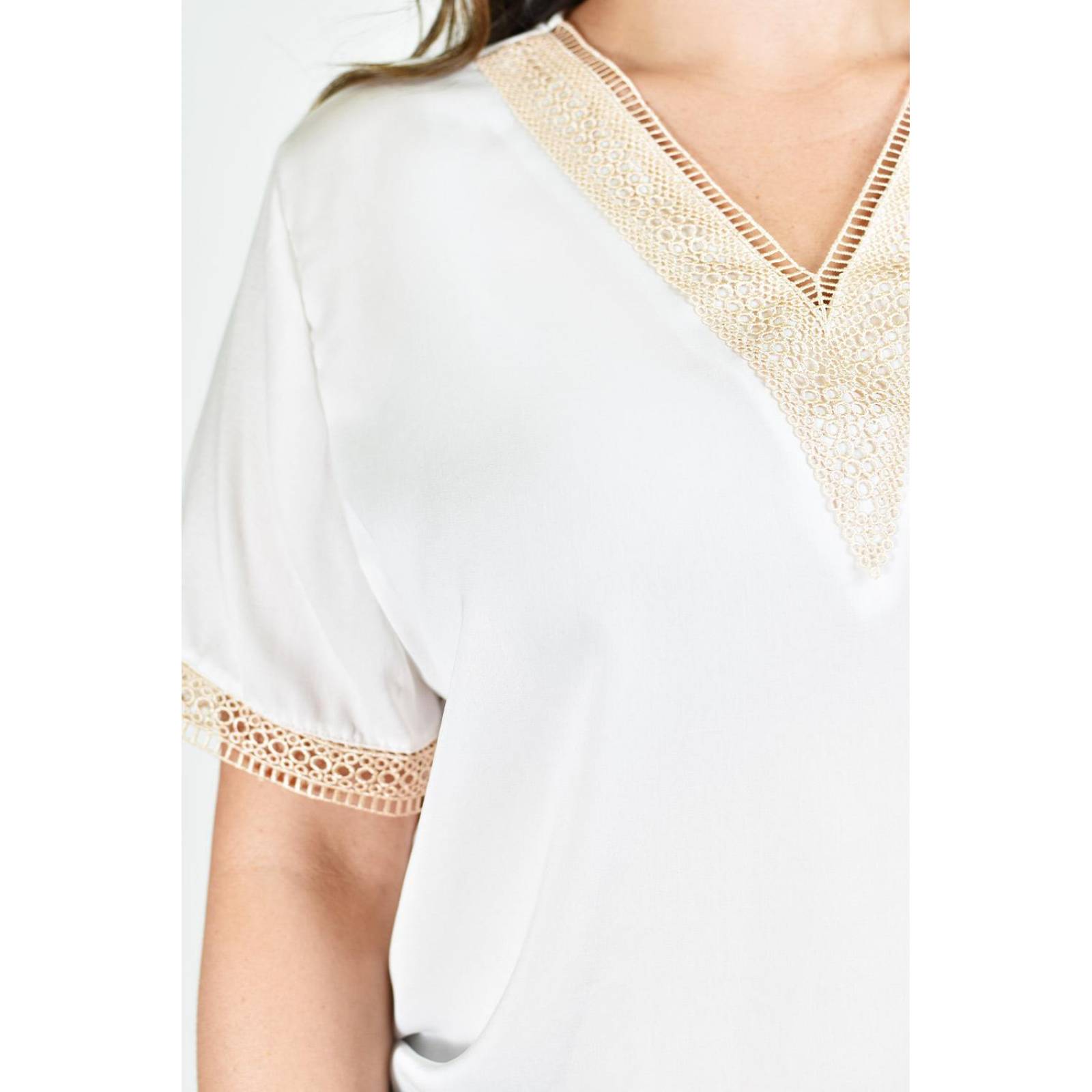 Blusa de chifon con encaje Roman Fashion /Tallas Extras, 009 (Blanco) 