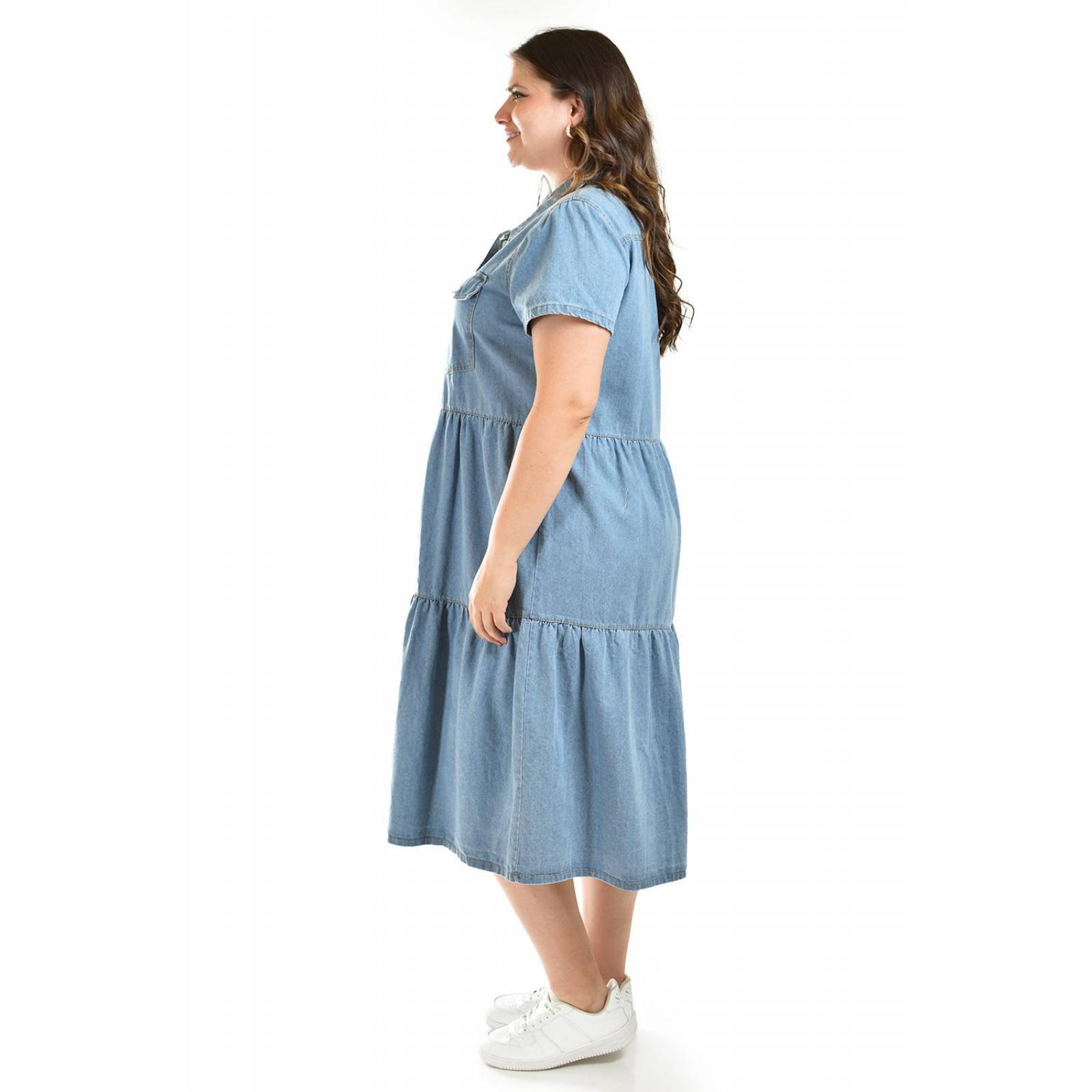 Vestido denim Roman Fashion /Tallas Extras, 028 (Mezclilla tono claro) 