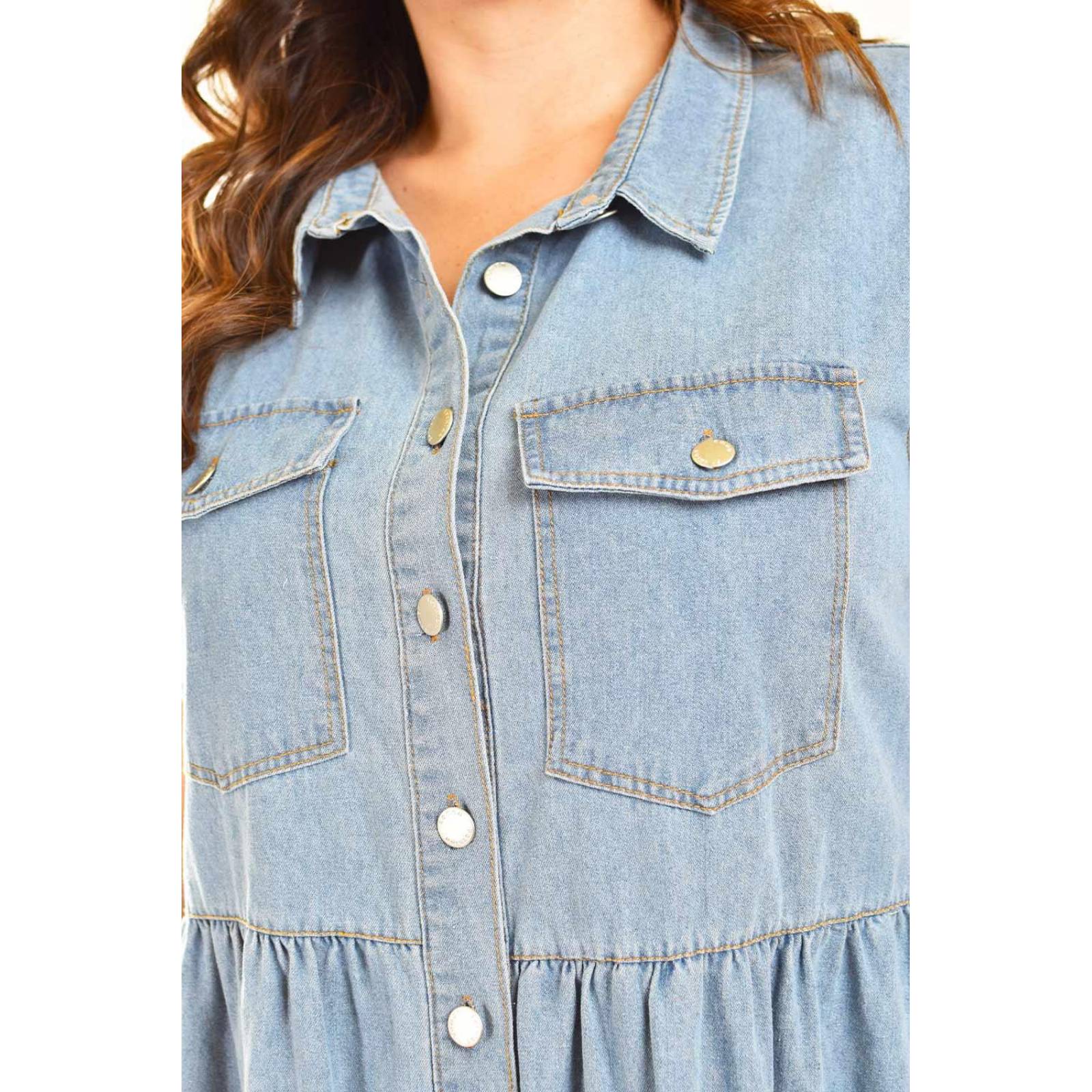Vestido denim Roman Fashion /Tallas Extras, 028 (Mezclilla tono claro) 