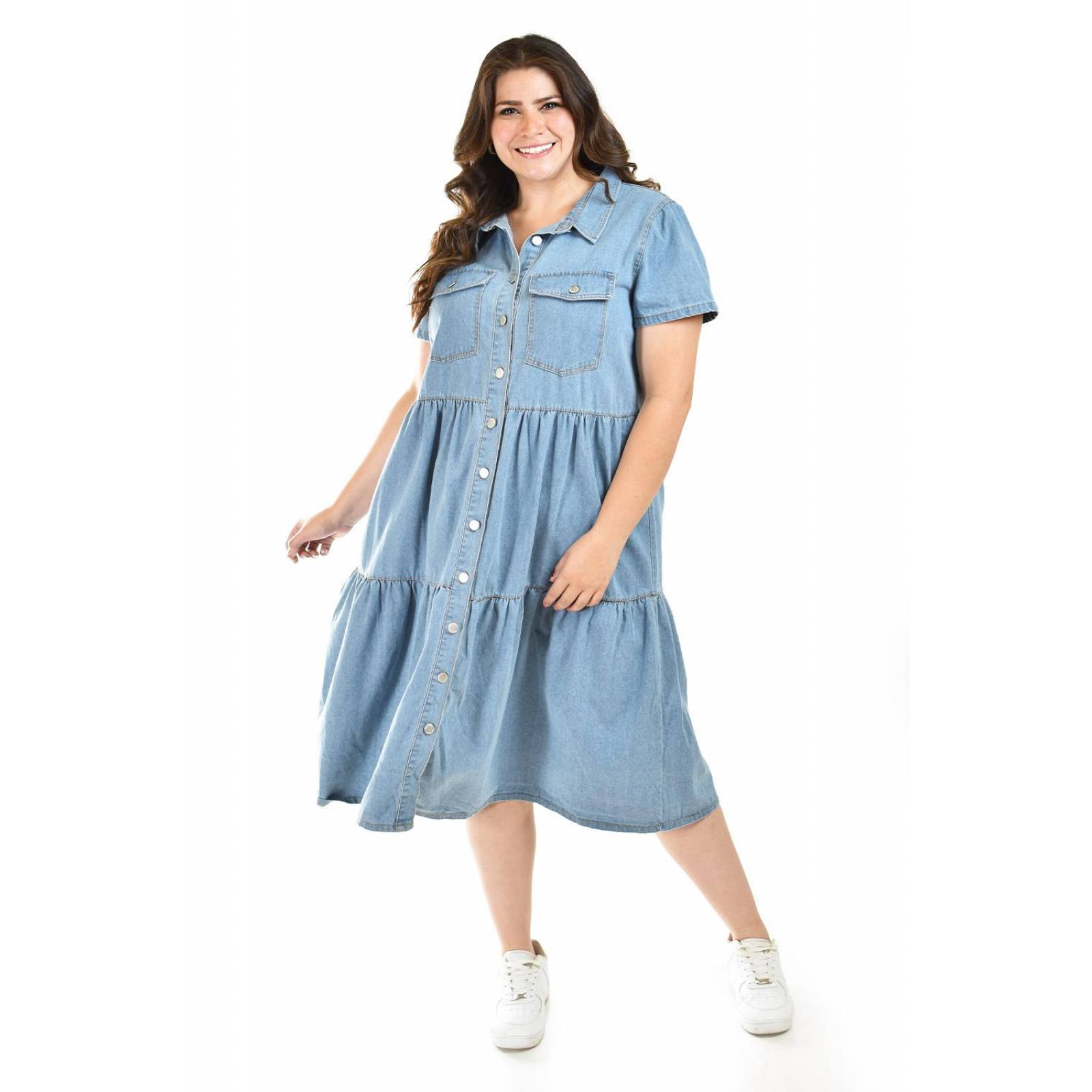Vestido denim Roman Fashion /Tallas Extras, 028 (Mezclilla tono claro) 