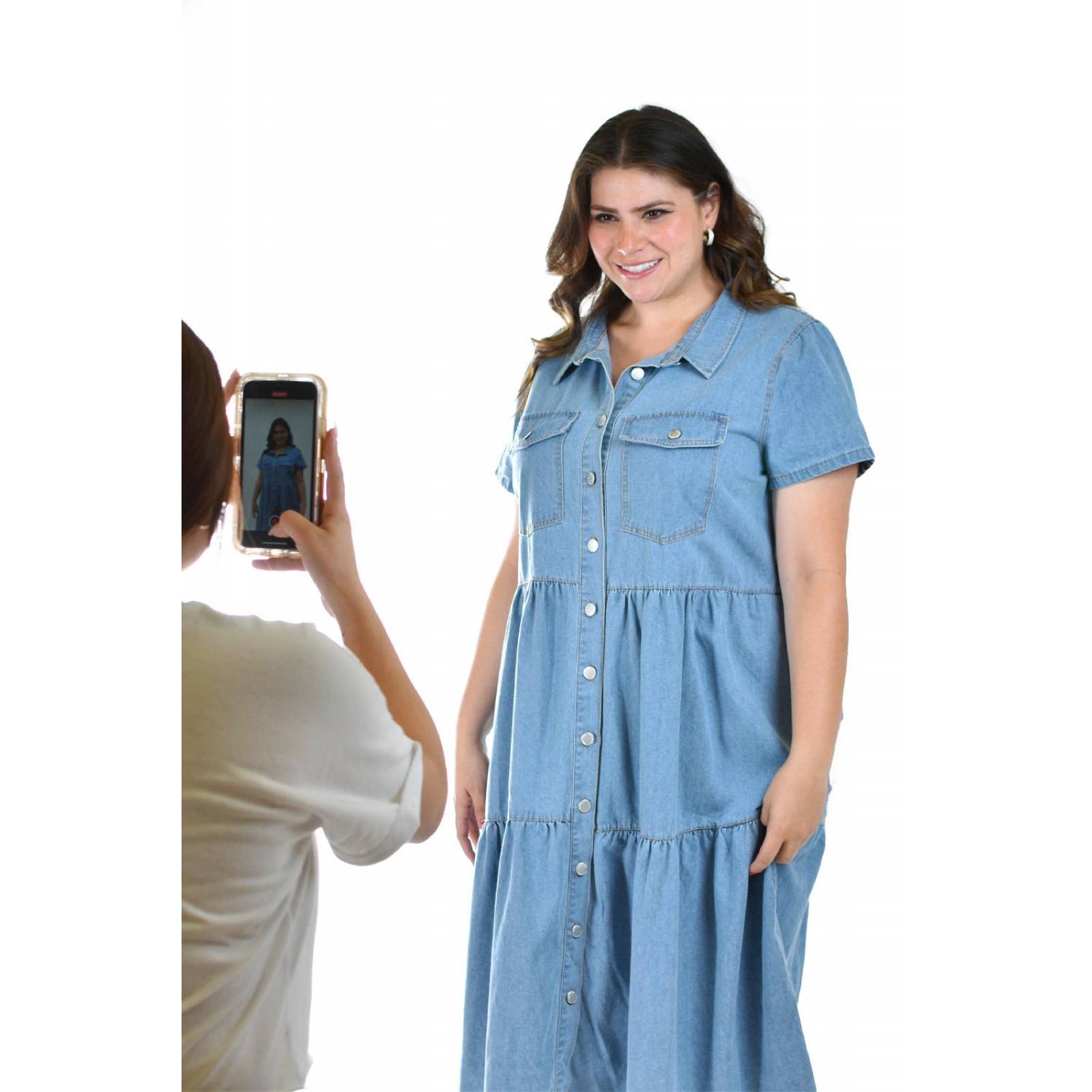 Vestido denim Roman Fashion /Tallas Extras, 028 (Mezclilla tono claro) 