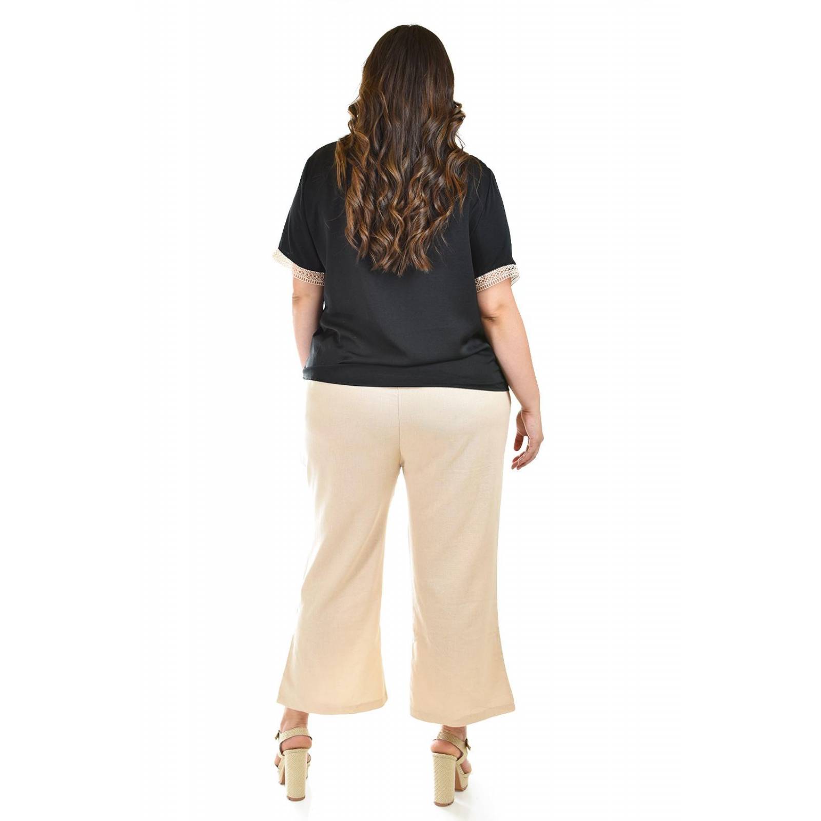 Blusa de chifon con encaje Roman Fashion /Tallas Extras, 009 (Negro)