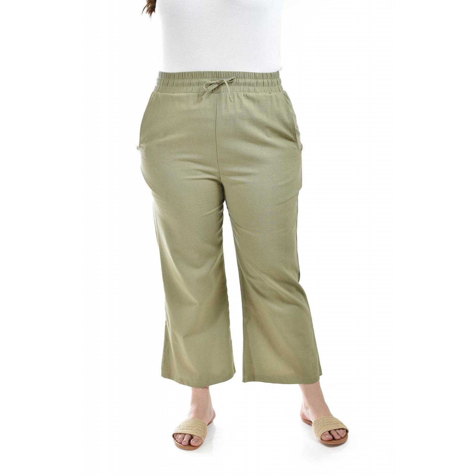 Pantalon de lino Roman Fashion /Tallas Extras, 022 (Verde militar) .