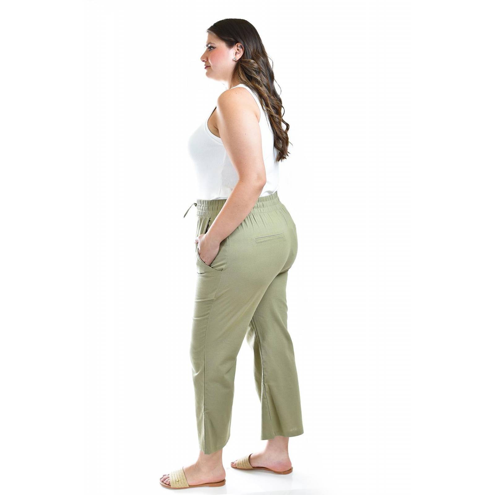 Pantalon de lino Roman Fashion /Tallas Extras, 022 (Verde militar) .