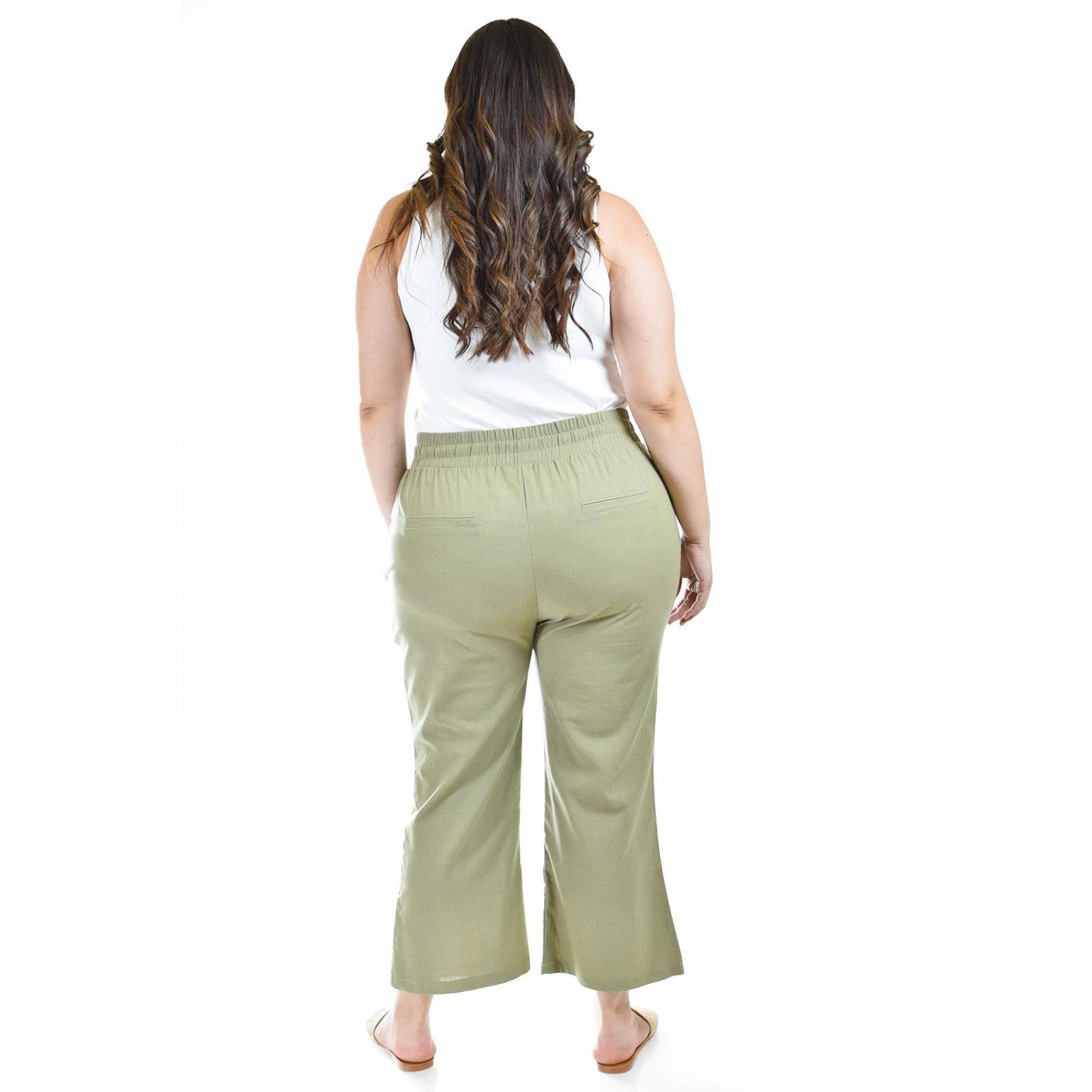 Pantalon de lino Roman Fashion /Tallas Extras, 022 (Verde militar) .