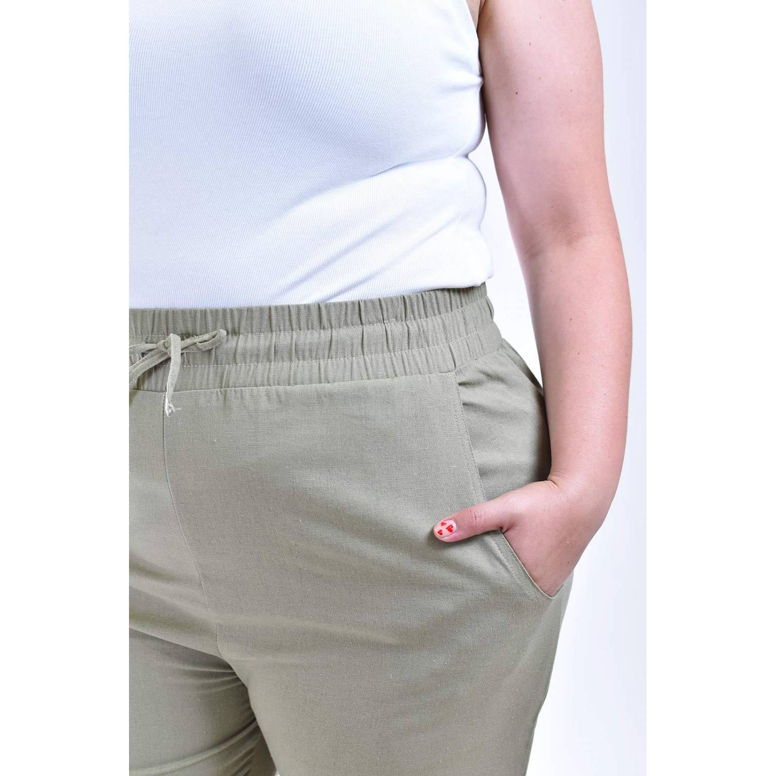 Pantalon de lino Roman Fashion /Tallas Extras, 022 (Verde militar) .